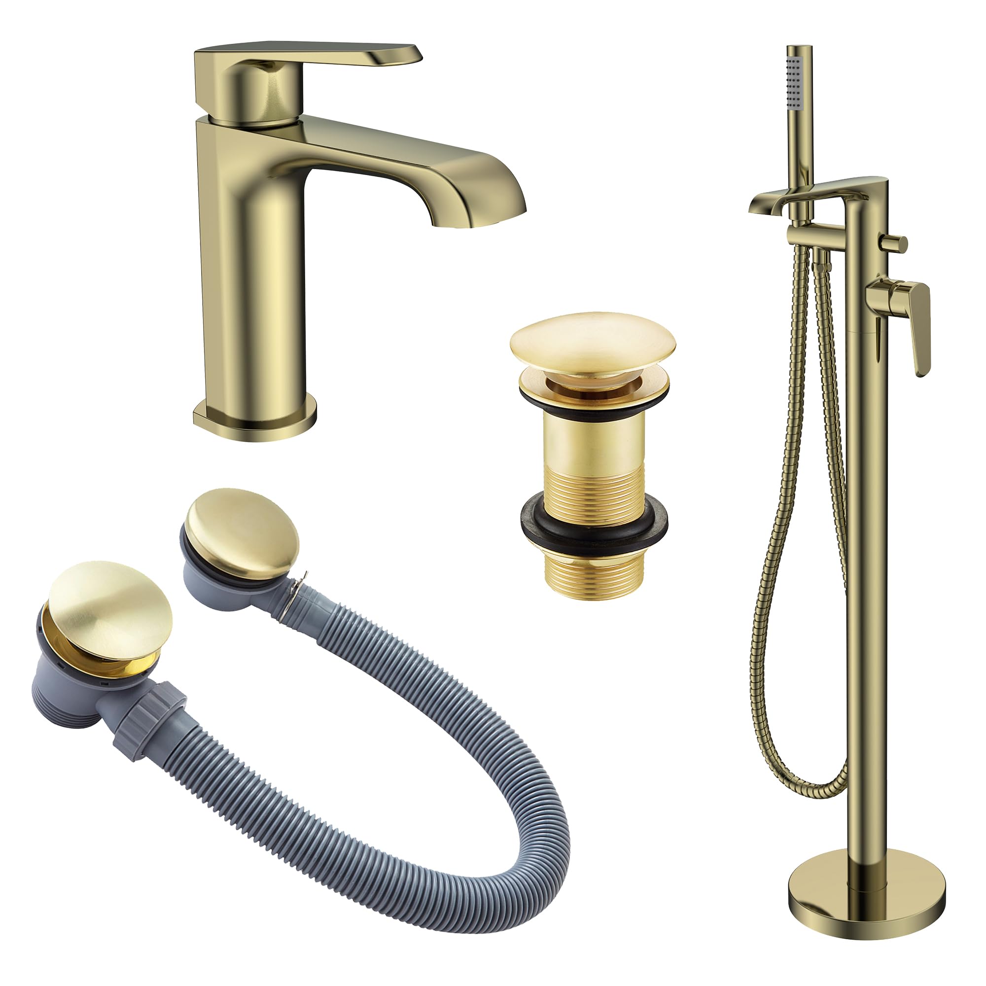 The Home Store Brass Lunaris Brushed Freestanding Bath Shower Mixer And Mono Mixer Tap With Bath Waste And Unslotted Basin Waste