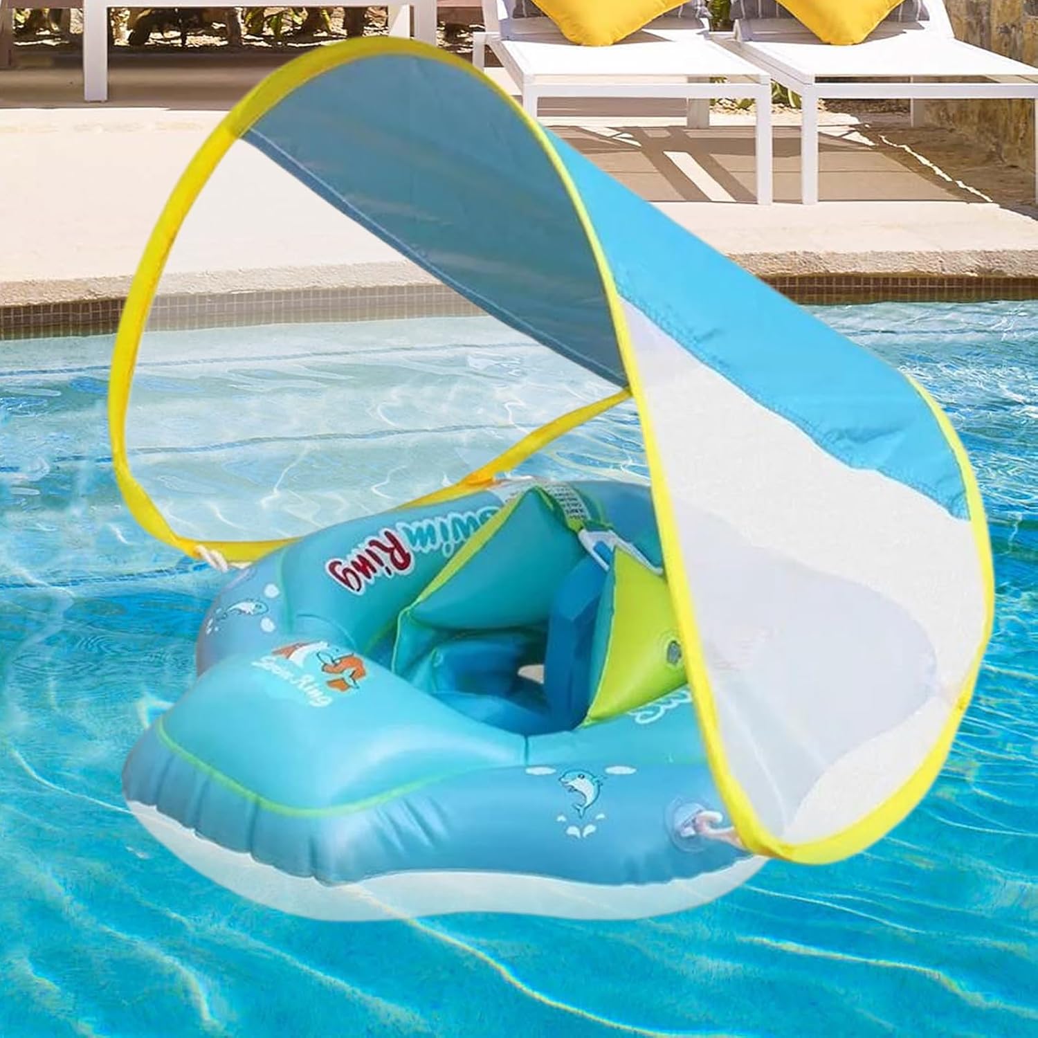 Swimming Float – Inflatable Swim Ring, UV Protection Sun Shield, Anti Slip Safety Seat, Soft Durable PVC Construction, Lightweight Easy Carry Design | Summer Water Play Pool Beach Boys Gi