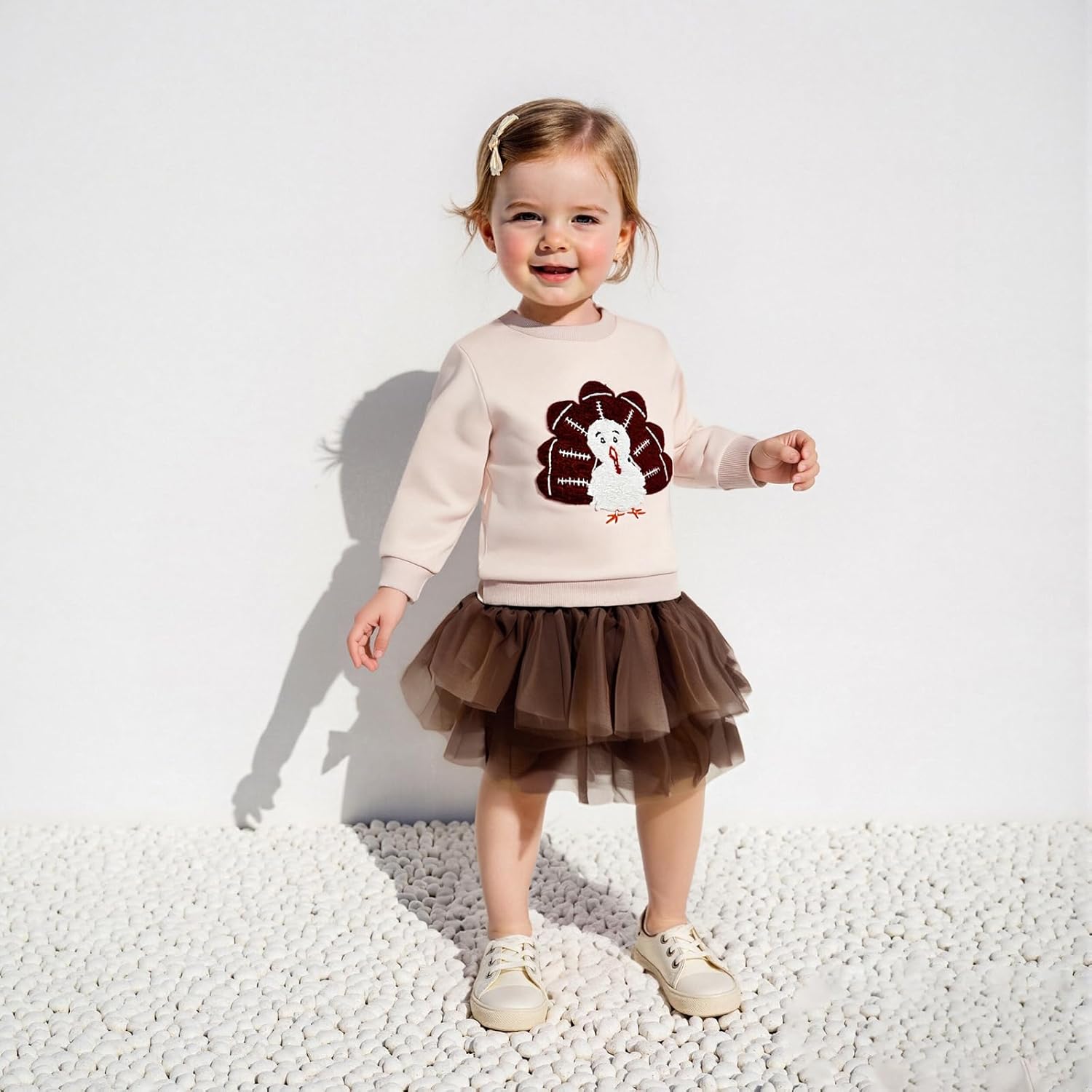 Karuedoo Toddler Baby Girl Thanksgiving Outfit Football Turkey Embroidery Crewneck Sweatshirt Top Tutu Skirt Set Fall Clothes - Image 4