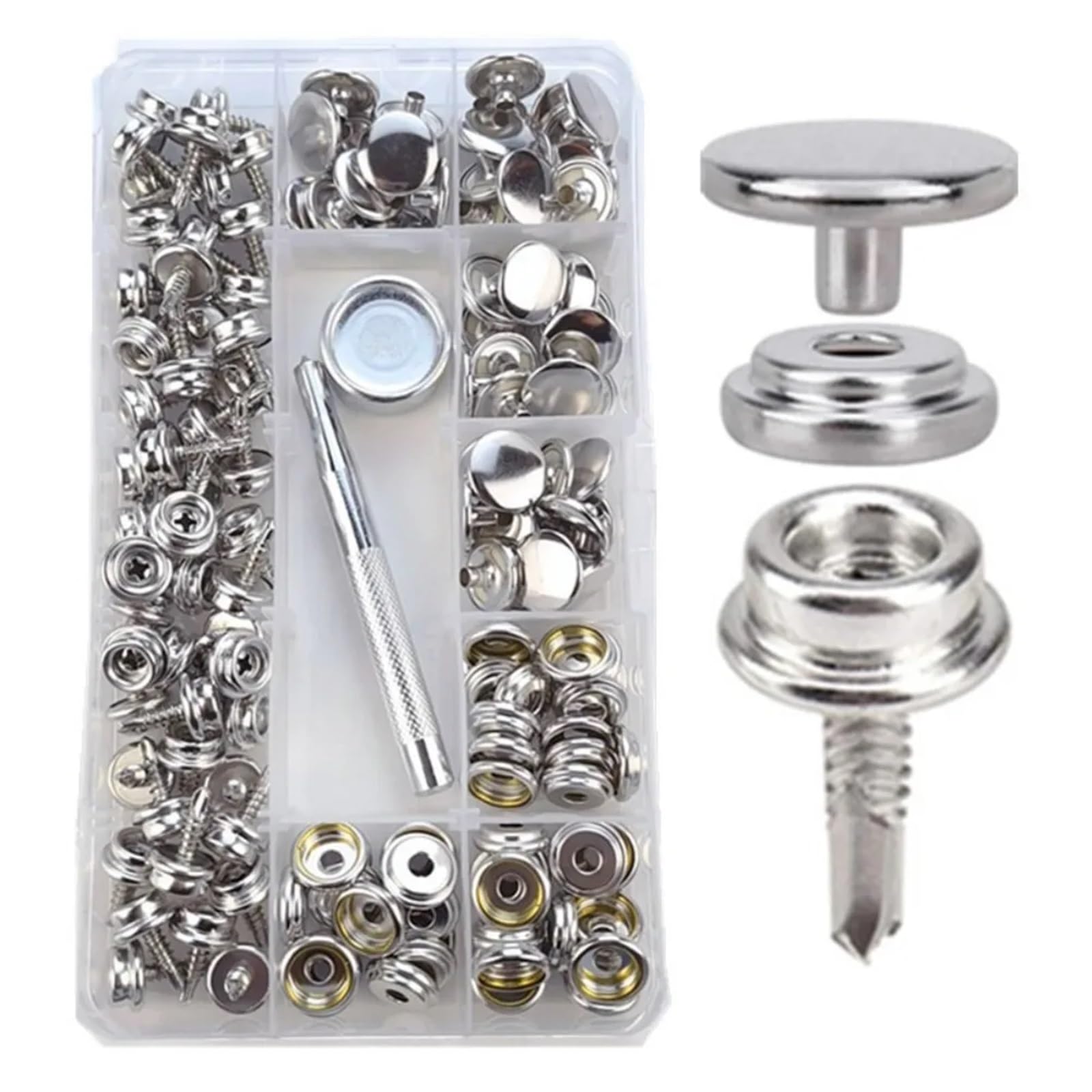 50 set di bottoni automatici in acciaio inossidabile da 15 mm, in tela qualità marina, con attacco 3/8", strumento impostazione incluso, chiusura a bottone automatico for copertura della barca