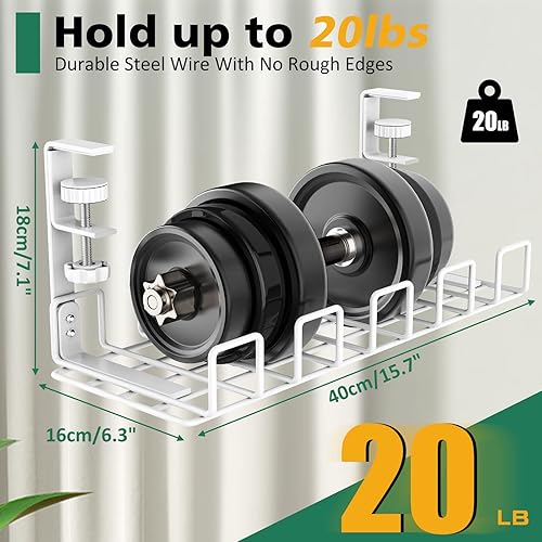 Miniatura 4 de Bandeja de organización de cables para debajo del escritorio, 15.7 pulgadas de ancho y 6.3 pulgadas de largo, organizador de cables de acero sin