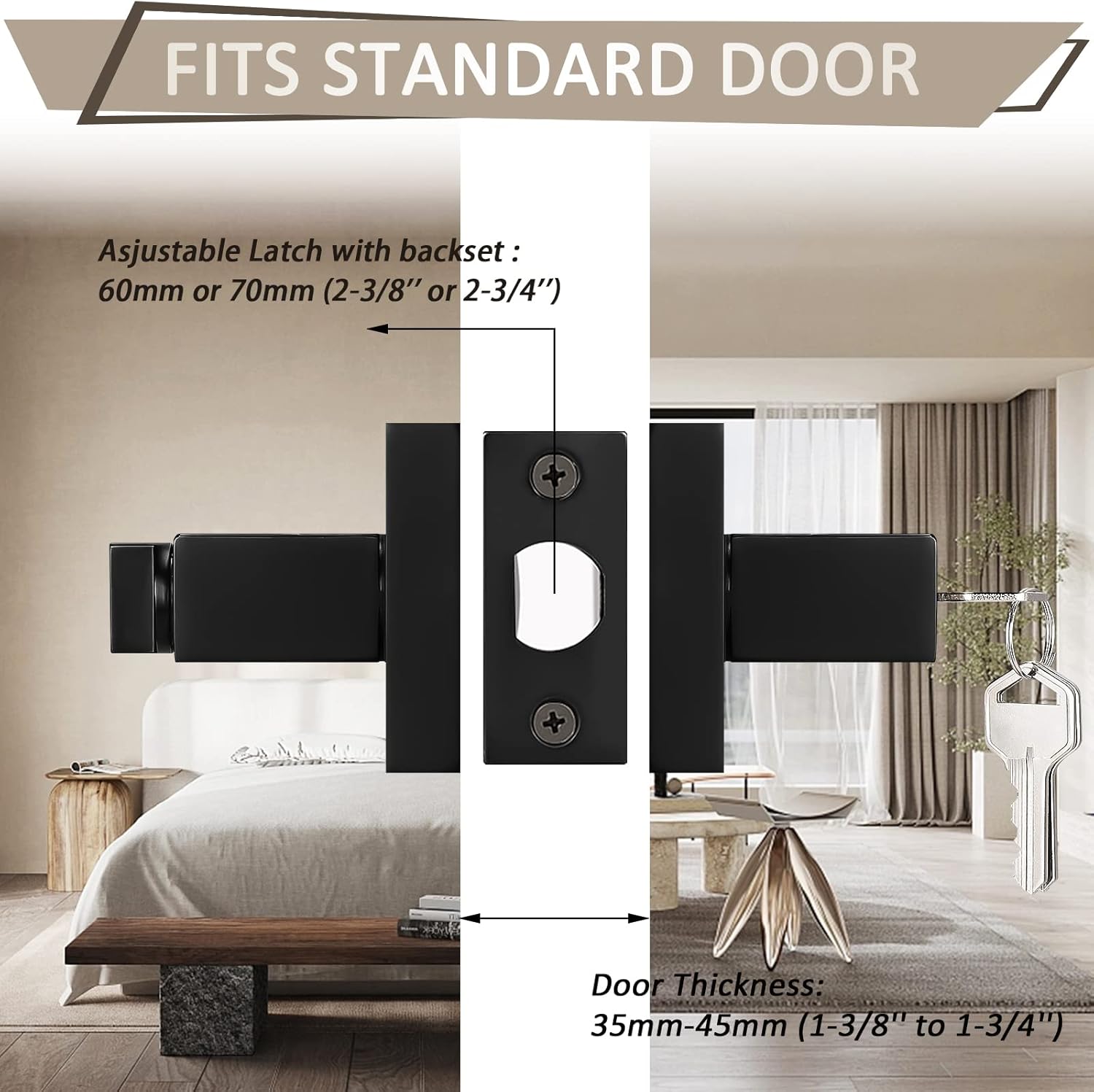 Probrico 2 Pack Black Door Levers Door knobs Interior Bedroom Entrance Door Lock Set One Keyway Entry Keyed Entrance Lockset Each with 3 Different Keys