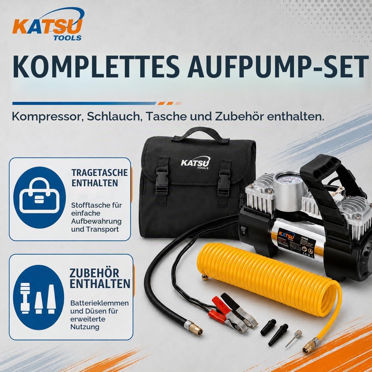 KATSU Auto Luftkompressor 12V 30Amp 150PSI Doppelzylinder 451717