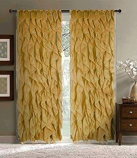Sapphire Home Cascade Curtain Panels - Ruffled Curtains for Bedroom, Sheer Voile Panels with Vertical Ruffles, Perfect Room Decor, Lush & Romantic, Ruffle Curtains 2 Panels, Cascade 63