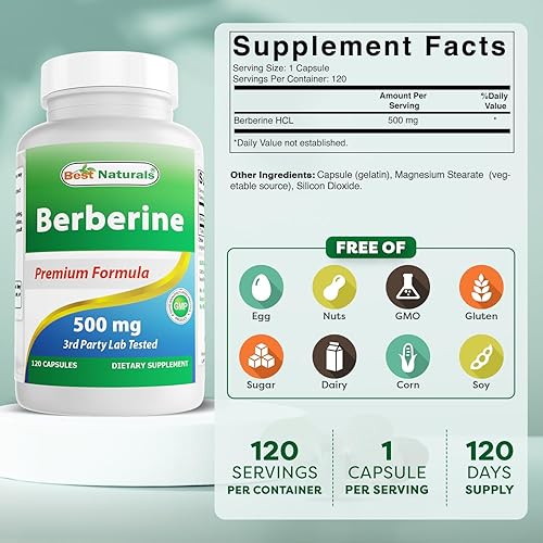 Miniatura 2 de Best Naturals Berberina 500mg 120 cápsulas  Apoya la función inmunológica, cardiovascular y gastrointestinal (120 unidades (paquete de 3))