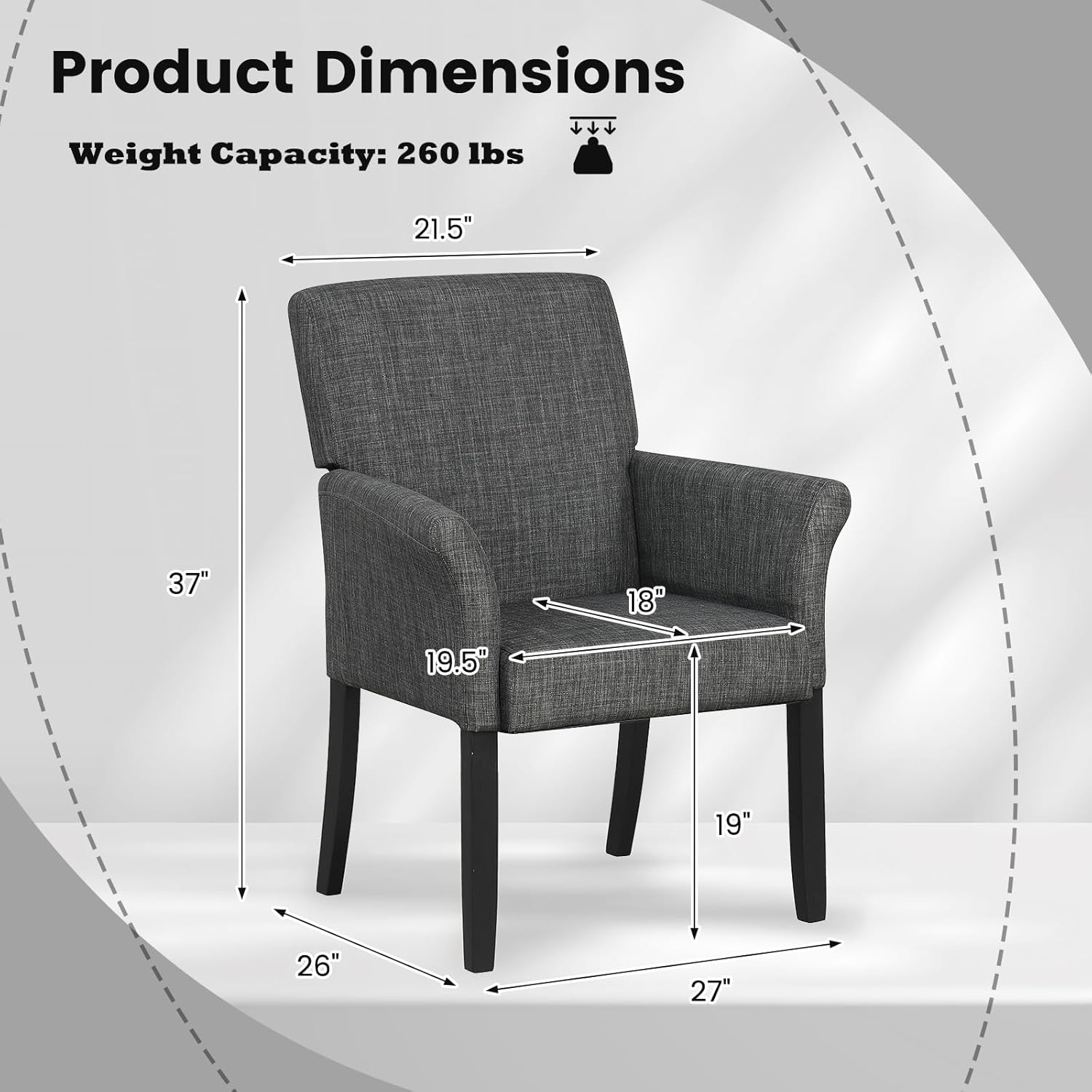 POWERSTONE Executive Accent Chairs Set of 2, Fabric Guest Chairs Armchair with Wood Legs 5.5in Thick Cushion for Reception Waiting Room Living Room Single Sofa for Home Theater, Gray
