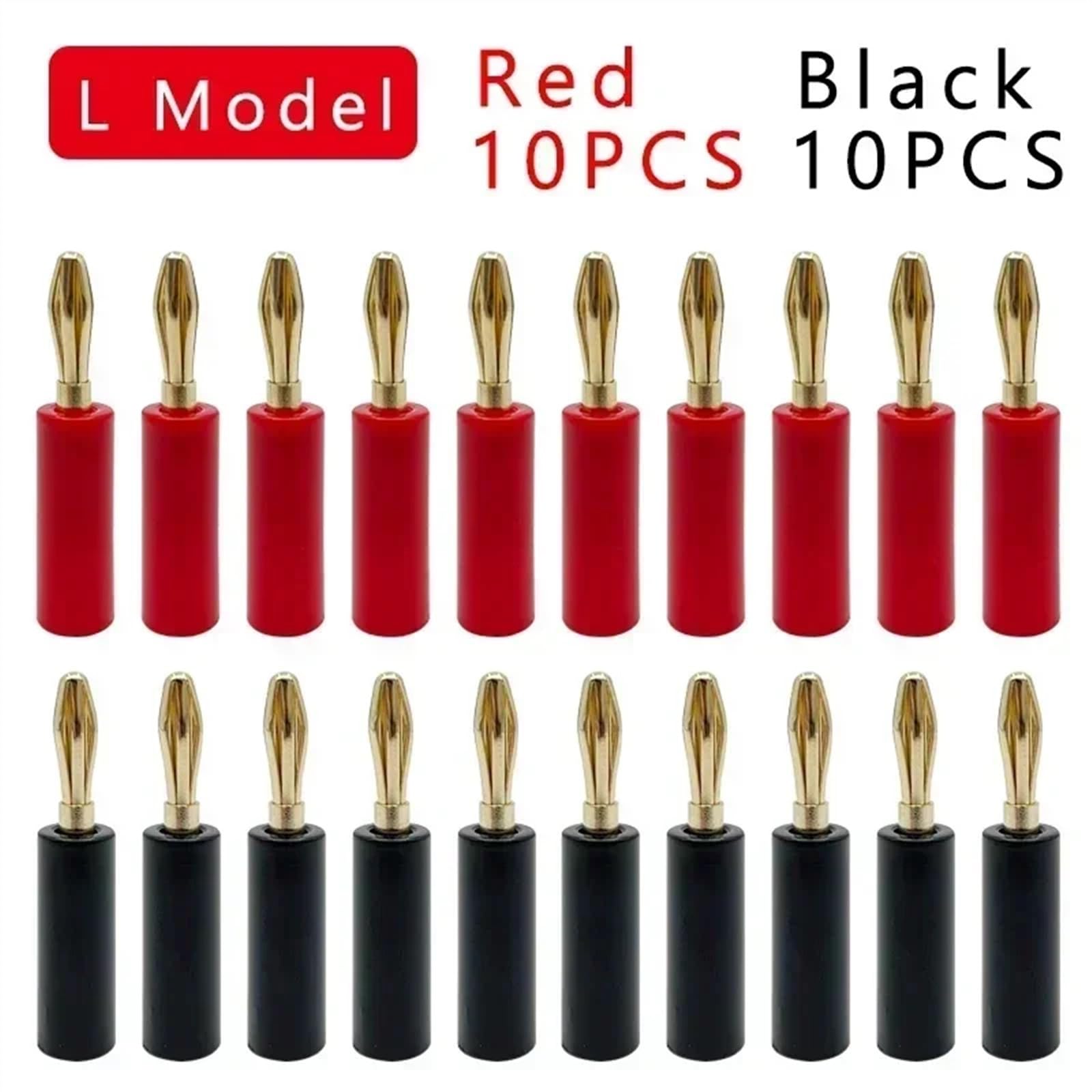 Bananenstecker, 10/20 Stück, Klinkenstecker, Audio-Lautsprecher, vergoldet, 4 mm Bananenstecker (L x 20)