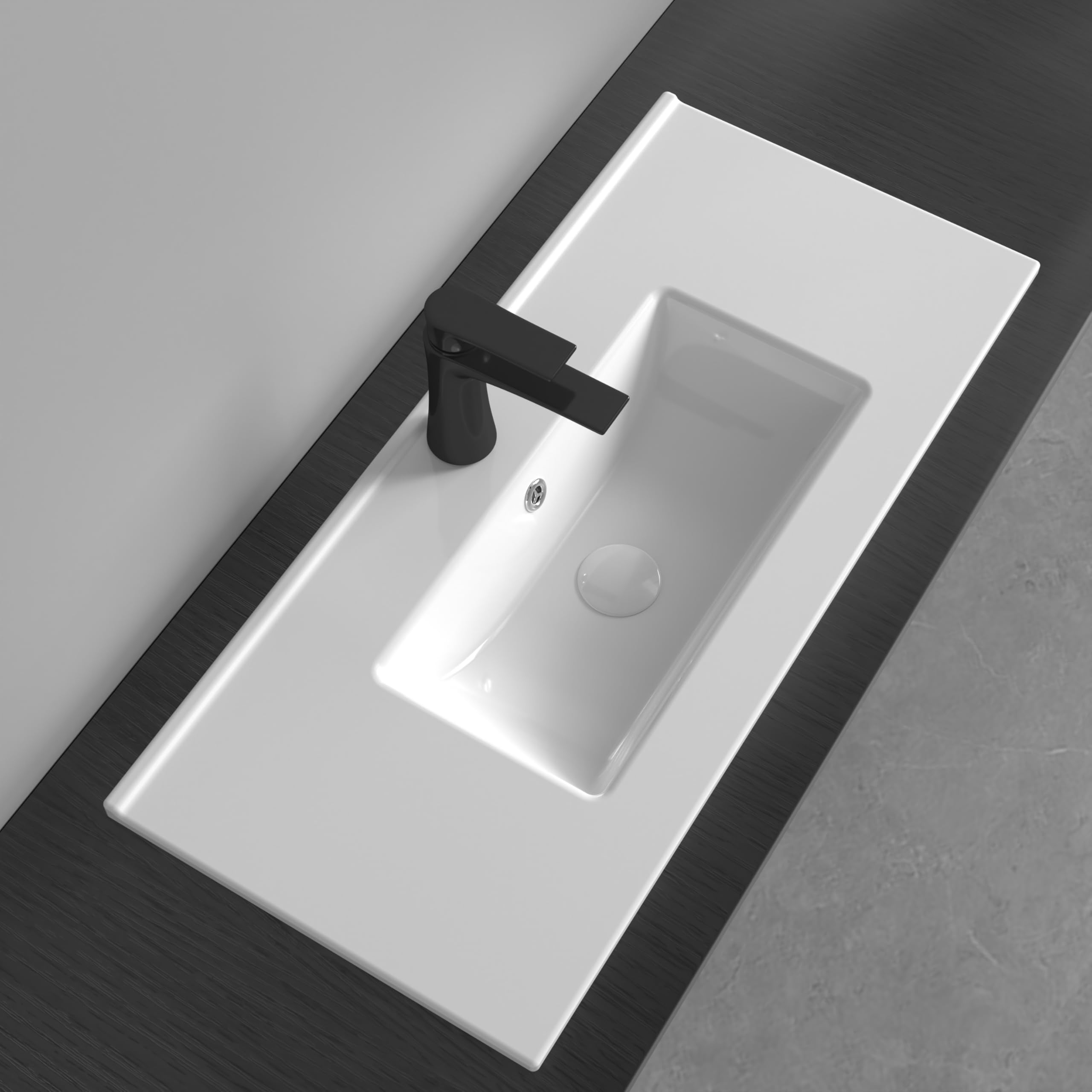 Db Durovin Bathrooms Glossy White Durovin Bathrooms Luxurious Stone Resin- Semi Recessed Bathroom Basin Sink- Bathroom Vessel Sink - One Tap Hole With Overflow (800 X 365Mm)