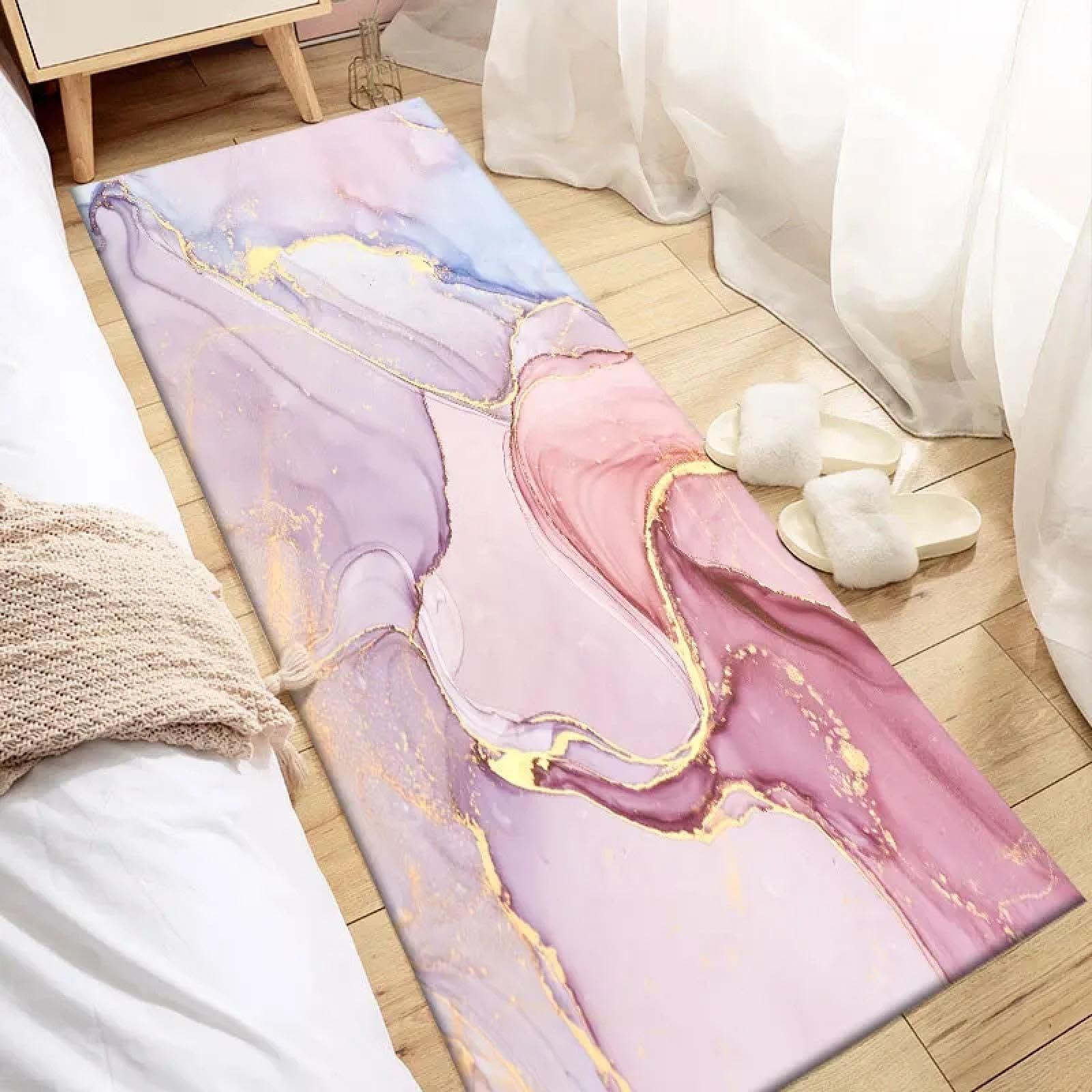Alfombra antideslizante para cocina y comedor gris de 80x160cm con textura de mármol moderno