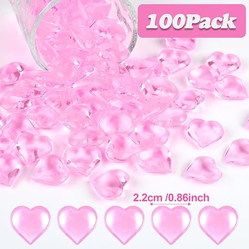 Miniatura 2 de AORZIT 100 piezas de adornos acrílicos rojos y rosados de corazón para el día de San Valentín, gemas en forma de corazón rojo y rosa para el día de