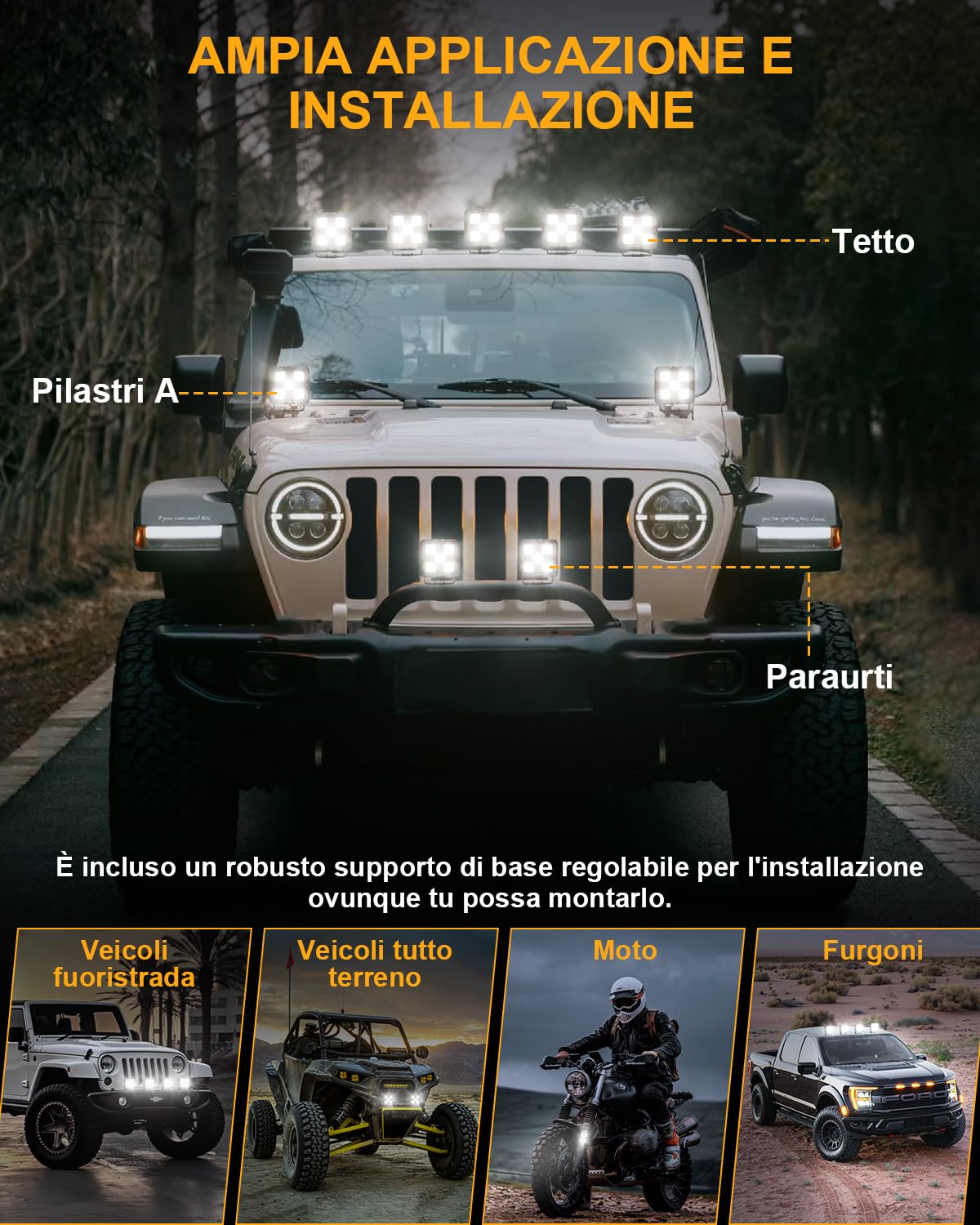 antom 2 Pezzi Fari LED 28000 Lumen Fari Aggiuntivi 12V 24V IP68 Con Chip LED Di Alta Qualità Per SUV, UTV, Escavatori, Trattori, ATV Fuoristrada.