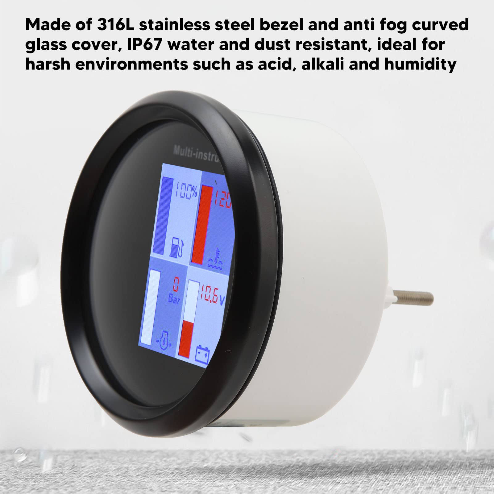 Digital Multi Function Gauge, LED Red Backlight 85mm IP67 Waterproof Fuel Level Gauge for Yachts Ships (Black Dial Black Front Cover 910 00275)