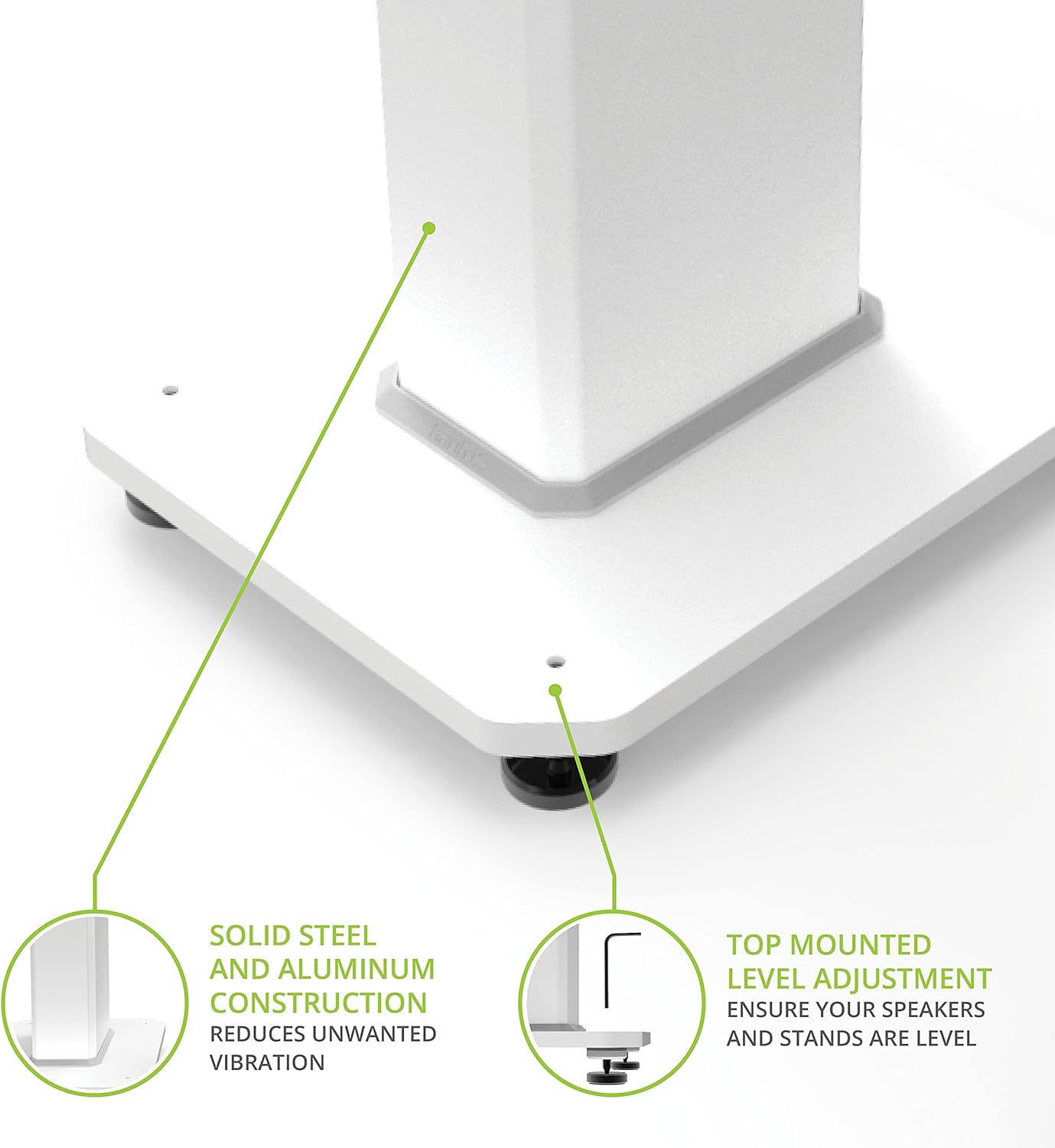 Kanto SX26 Universal Fillable Speaker Floor Stands for Bookshelf Speakers | 26" Tall | Adjustable Isolation Feet | Dedicated Cable Channel | Fill Bags & Level Incl. | Pair | White - Image 4