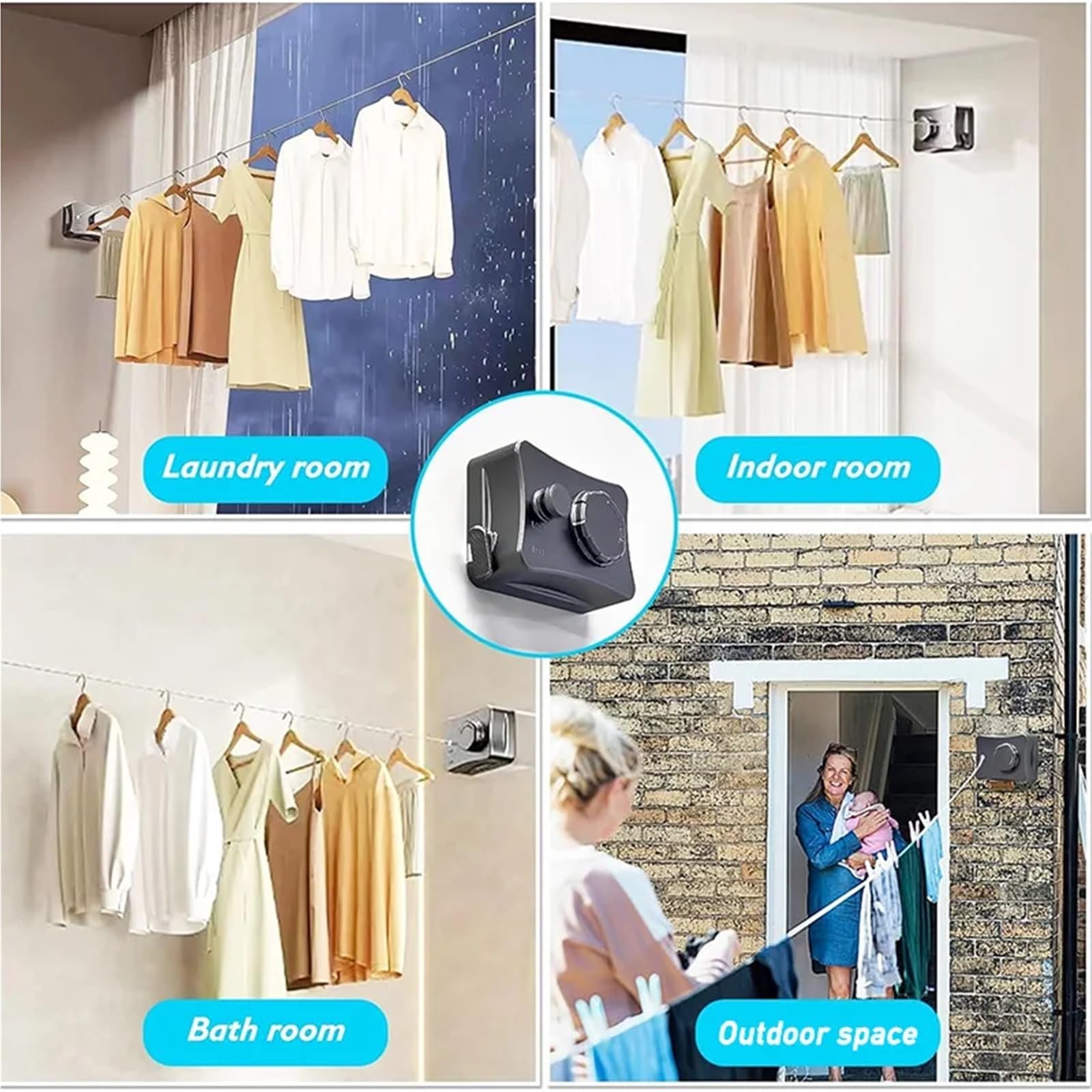 Corde à Linge rétractable for sécher Les vêtements, Ligne de Suspension intérieure et extérieure, Fil Mural Extensible pour Le Linge