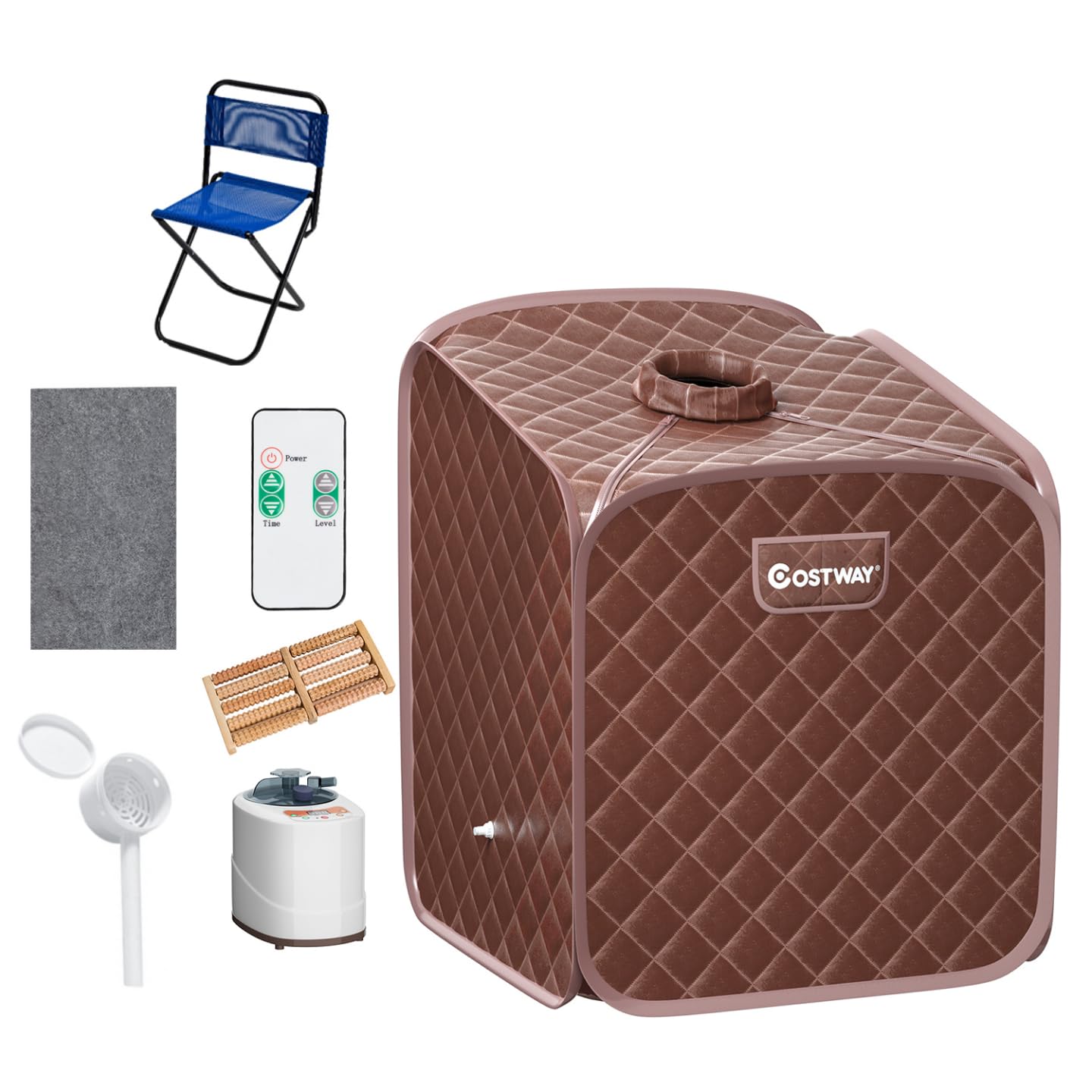 COSTWAY Cabina Sauna a Vapore, Sauna da Casa Portatile con Telecomando, 9 Livelli di Temperatura, Timer 99 Minuti e Sedia Pieghevole, Spa Personale per Casa (Caffè)