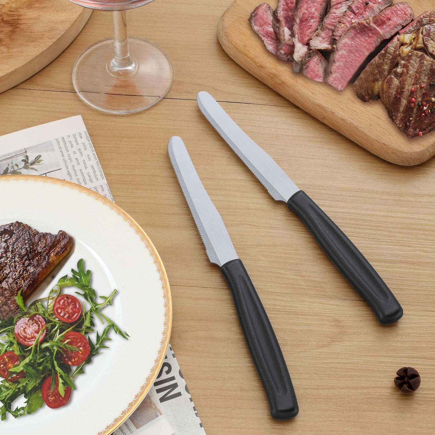 24 coltelli da cucina Nero coltello da tavola lama seghettata acciaio inox coltelli da bistecca pane sempre utili in cucina
