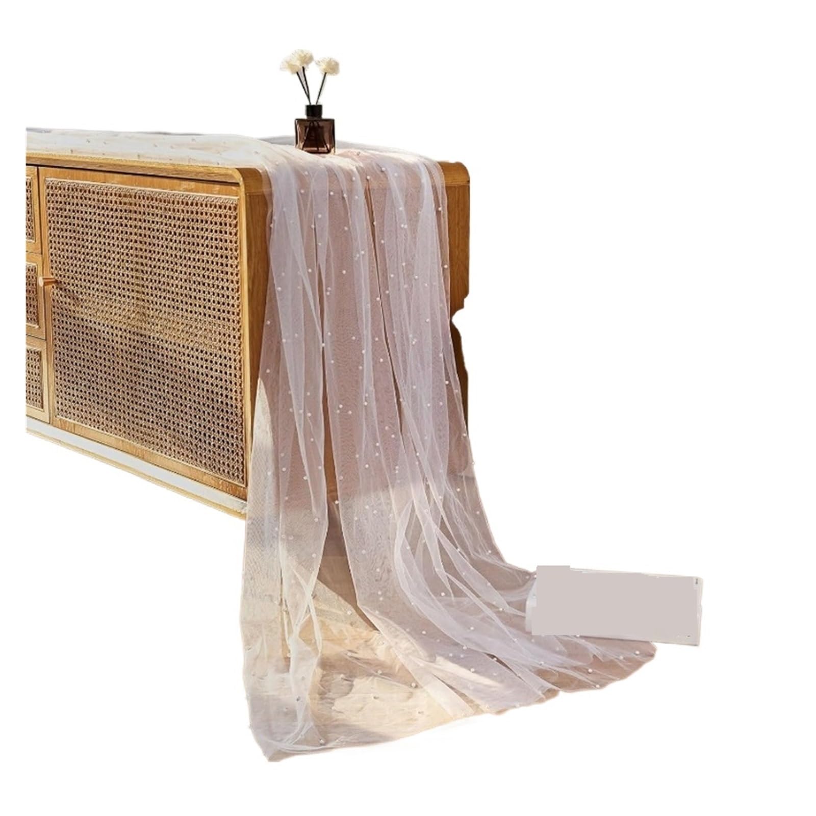 Chiffon Table Runner 1pc 75x200CM Pearl Table Runner Wedding Lace Tablecloth Chiffon Tulle Cover for Party Decor(WHITE)