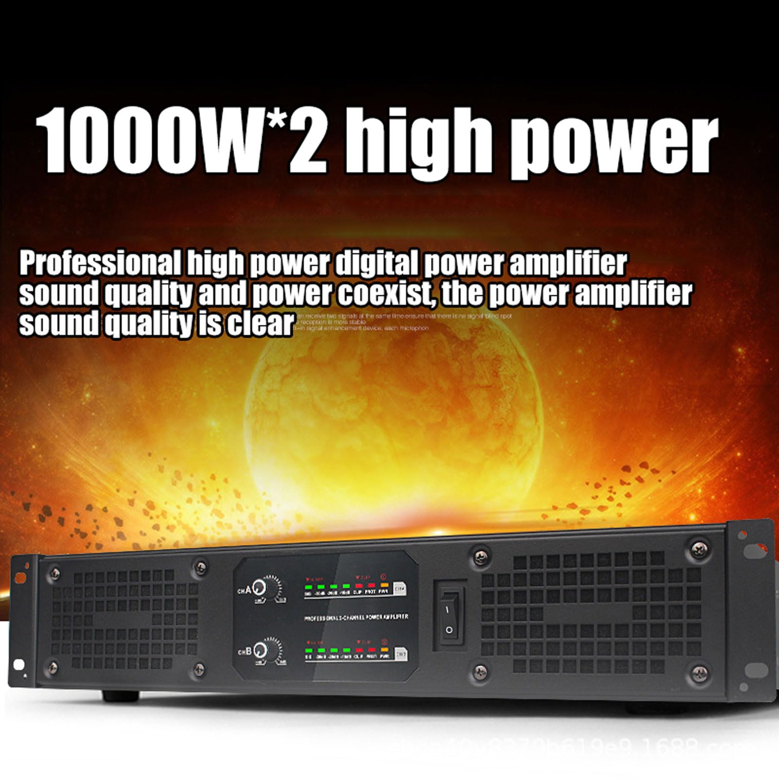 Amplificatore di Potenza Professionale da 1000 W X 2, Amplificatore Audio Domestico con Luci a Spettro Colorato, Uscita Indipendente a Doppio Canale, 2 Ventole di Raffreddamento