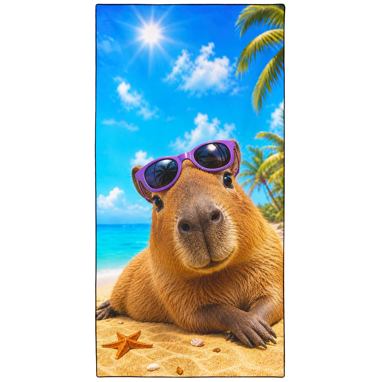 Violetpos Original Capybara Beach Towel - Seaside Animals Series - Made with Microfiber Materials - 3X Fast Drying - Sand Resistant - Perfect for Beach, Pool, Travel, Camping, Yoga — image 1