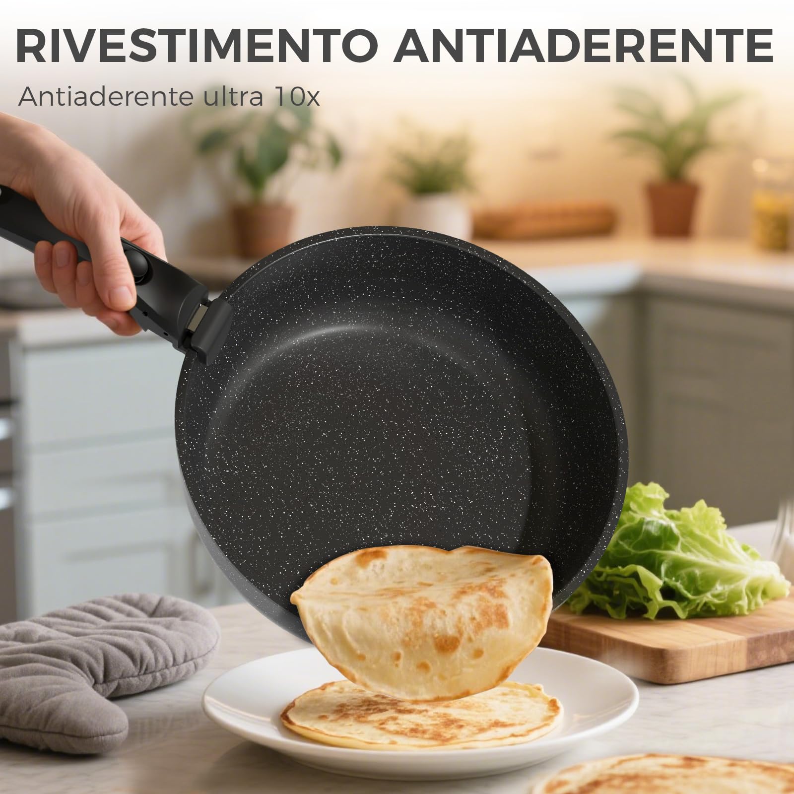 YASHE Set da cucina 15 pezzi, pentole e padelle con rivestimento antiaderente in granito, manici rimovibili, impilabili, facili da pulire, compatibili con induzione, gas e vetroceramica