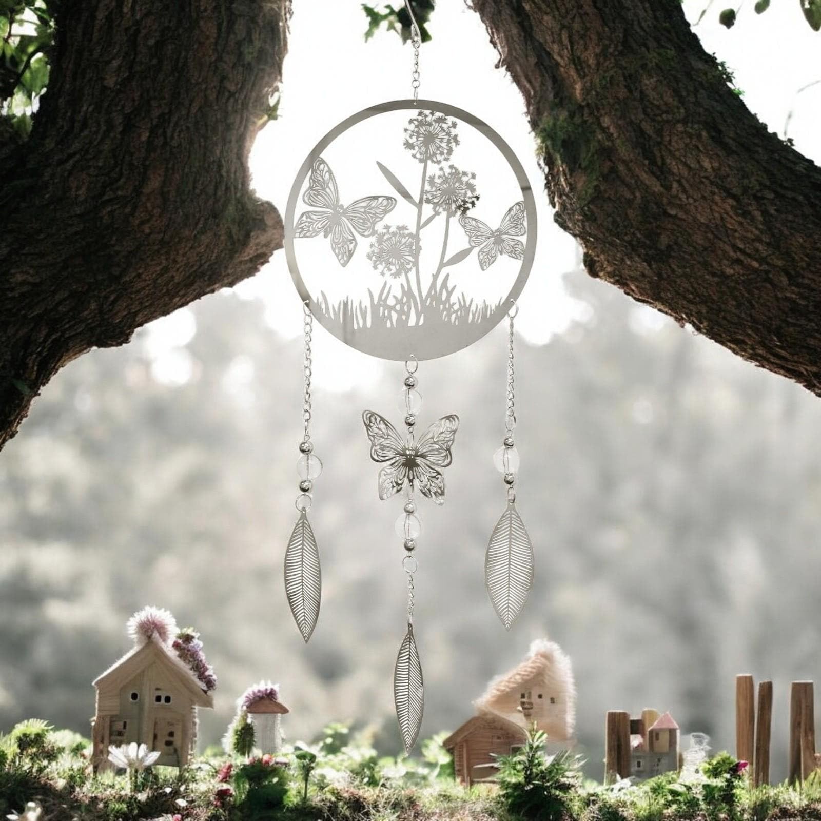 Epsom Door Handle Silver Stainless Steel Hanging Dreamcatcher – 59Cm | Boho Wind Spinner Ornament For Indoor & Outdoor Spiritual Décor (Butterfly)