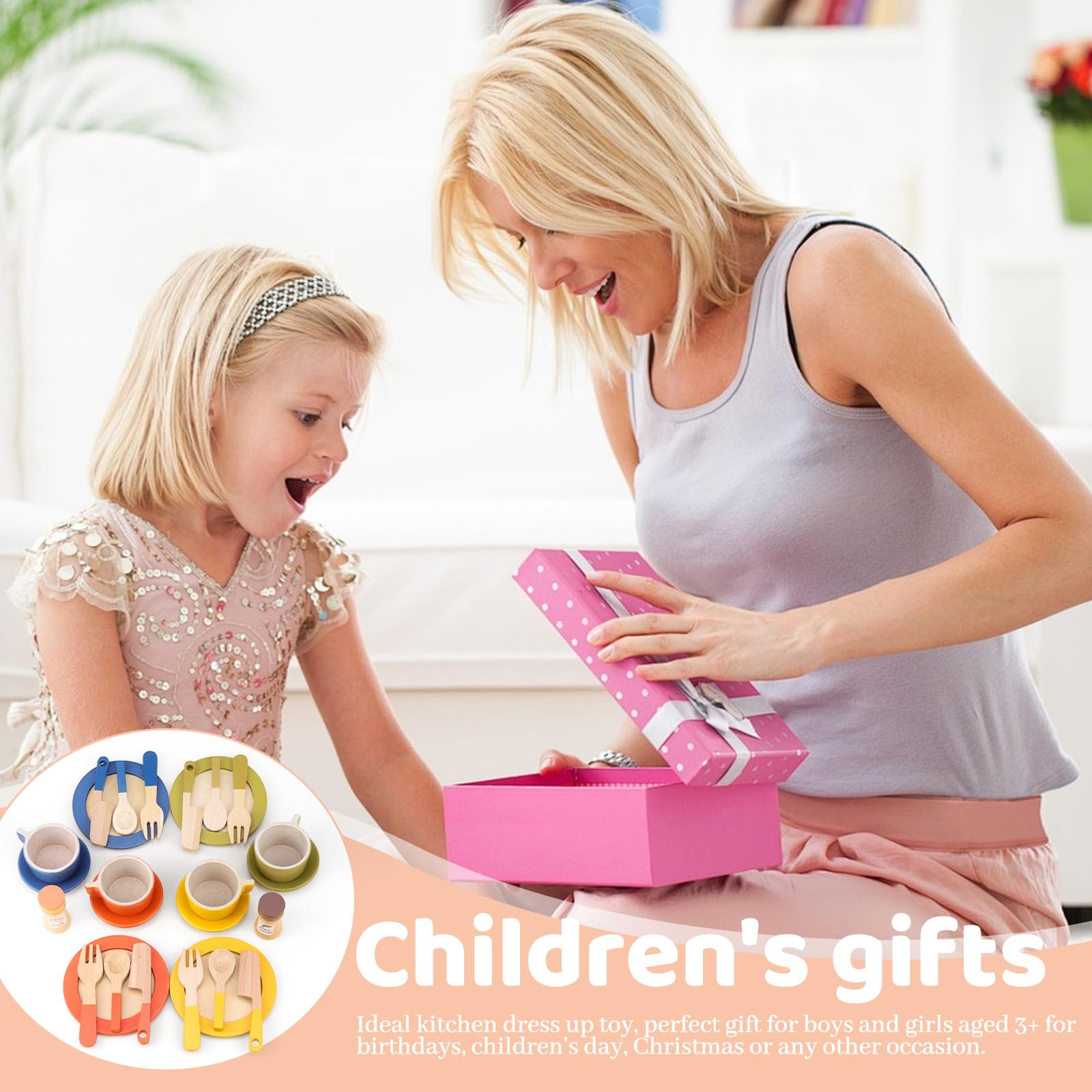 CHRI 26 pezzi accessori da cucina per bambini in legno, accessori per cucina giochi in legno