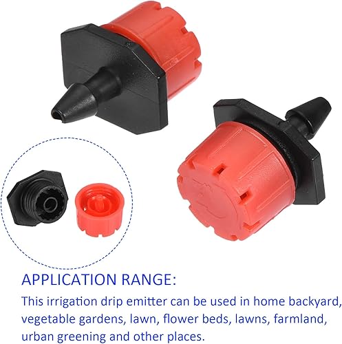 Miniatura 5 de M METERXITY Paquete de 30 rociadores de riego  Gotero de emisor ajustable de 360 grados con 8 agujeros aplicables al sistema de riego 0945in rojo