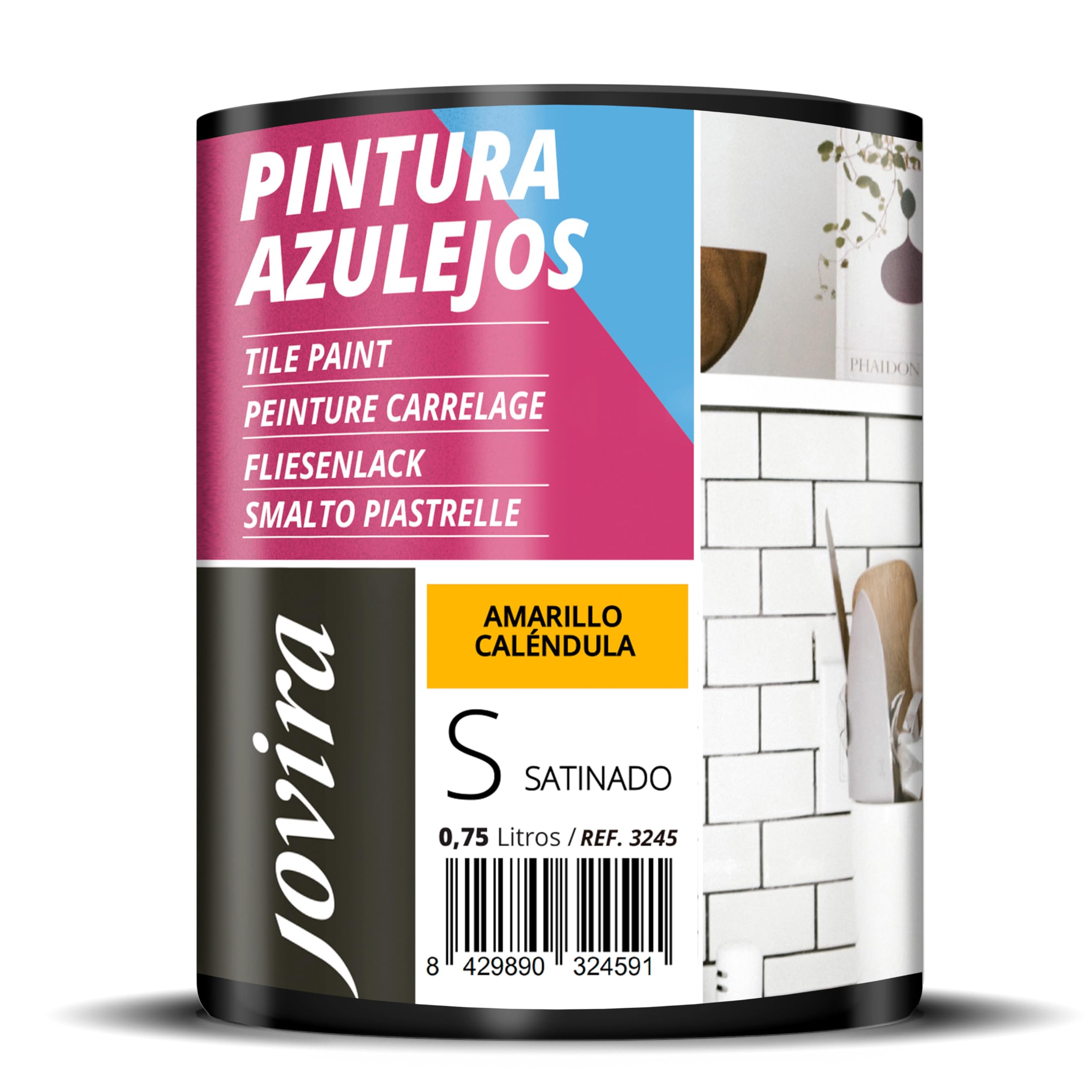 JOVIRA PINTURAS Pintura para Azulejos al Agua, Satinado. Da una imagen nueva a tu cocina y baño. (750 Mililitros, Amarillo Caléndula) -T