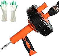 Drainsoon 33ft Auto Feed Drain Auger Snake with Drill Adapter - Hair Clog Remover for Sink Shower Kitchen, Manual or Powered, Includes Gloves