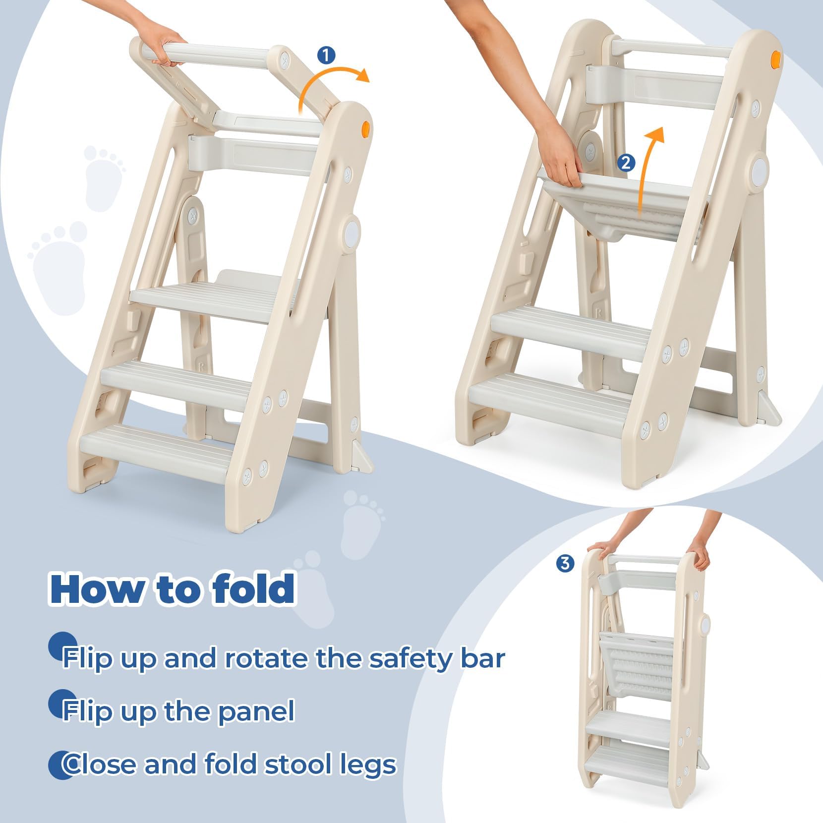 Onasti Torre di Apprendimento per Bambini, Learning Tower,Torre Montessoriana Pieghevole e Regolabile in Altezza per Bambini per Bancone Cucina Lavandino Bagno, Torretta Montessoriana (Bianco)