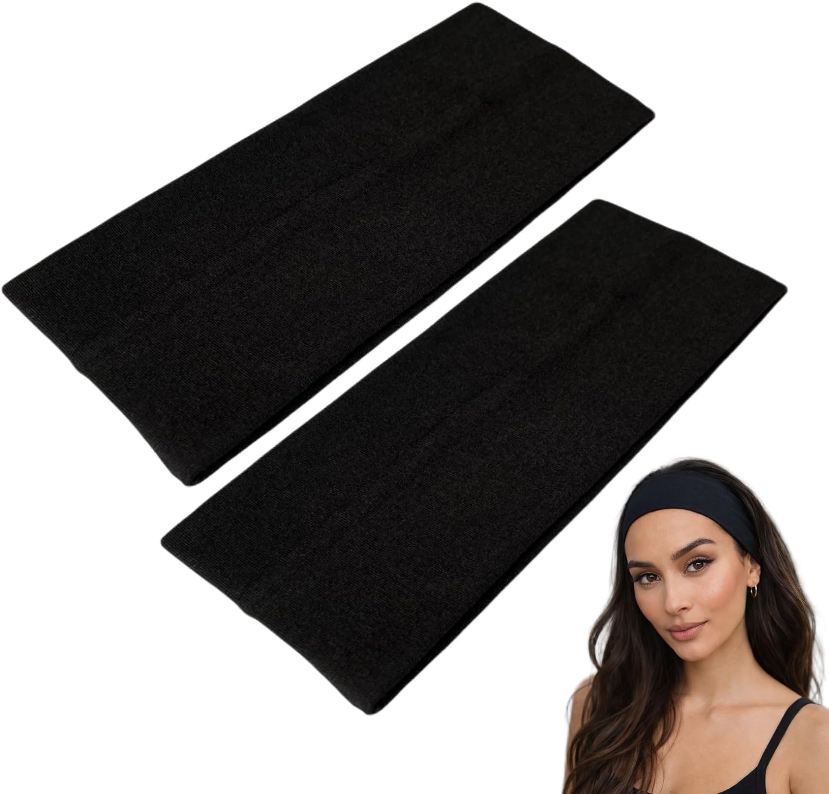 9cm Wide Headbands 2 Pack Soft Head Band Plain Stretchy Unisex Kylie headband Bandeau Headbands for Women & Men Gym Yoga Hair Band (Black)