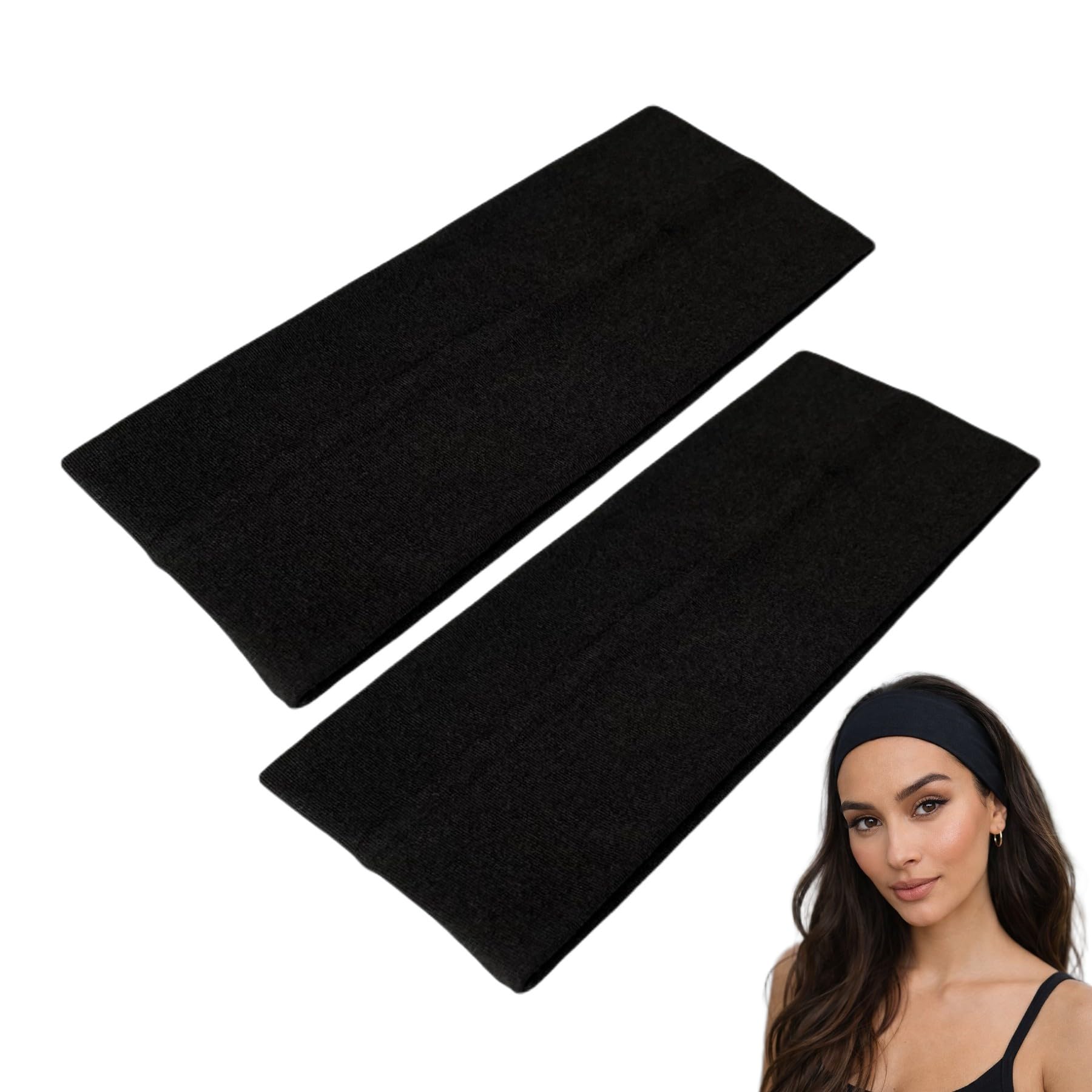 – 9cm Wide Headbands 2 Pack Soft Head Band Plain Stretchy Unisex Kylie headband Bandeau Headbands for Women & Men Gym Yoga Hair Band (Black)