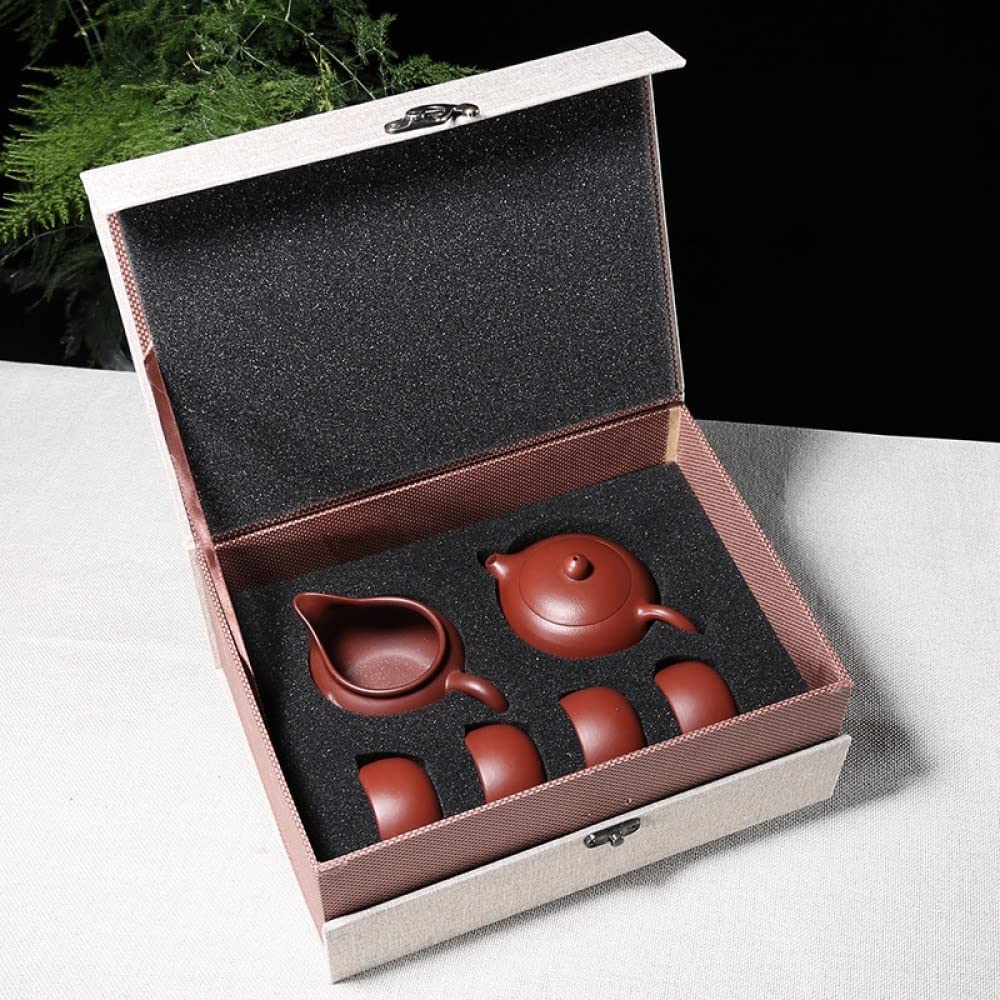 Ceramiczny zestaw do herbaty - chiński zestaw do herbaty Yixing Zisha Fioletowy czajniczek Xishi z dzbankiem do herbaty, 4 filiżanki i pudełko dla taty, dziadka, męża i miłośników herbaty