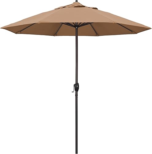 Vista 40 de Sombrilla California Umbrella de 9 pies, de olefina, con inclinación automática y mástil de aluminio bañado en bronce, Rojo, Rojo