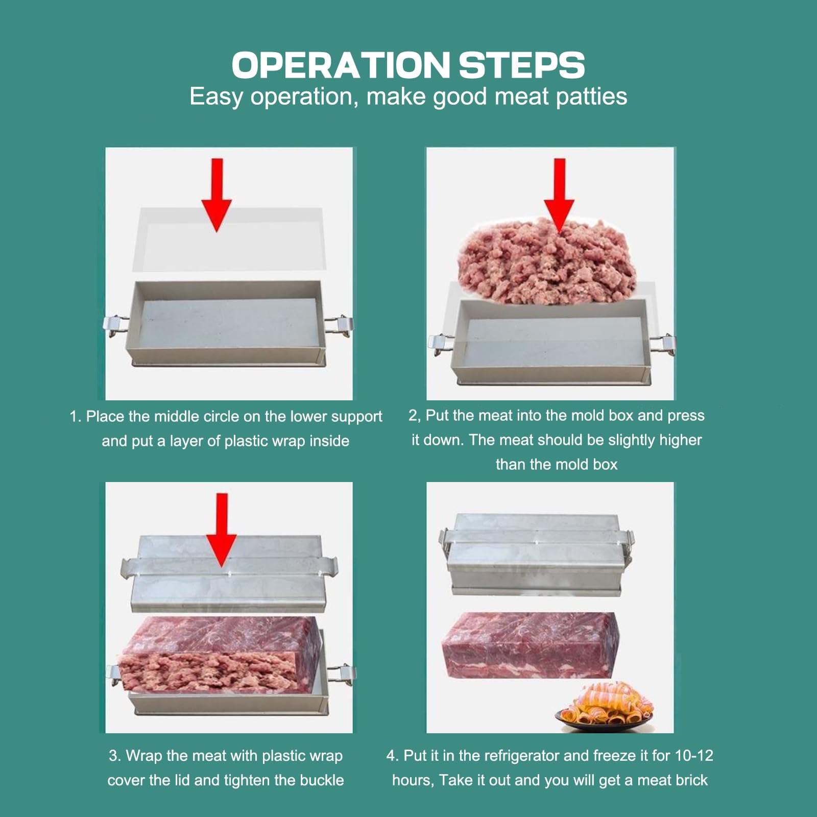 Pressa per carne, resistente pressa per carne fatta in casa, maiale, pancetta di manzo, spessore 2 mm, acciaio inossidabile 201