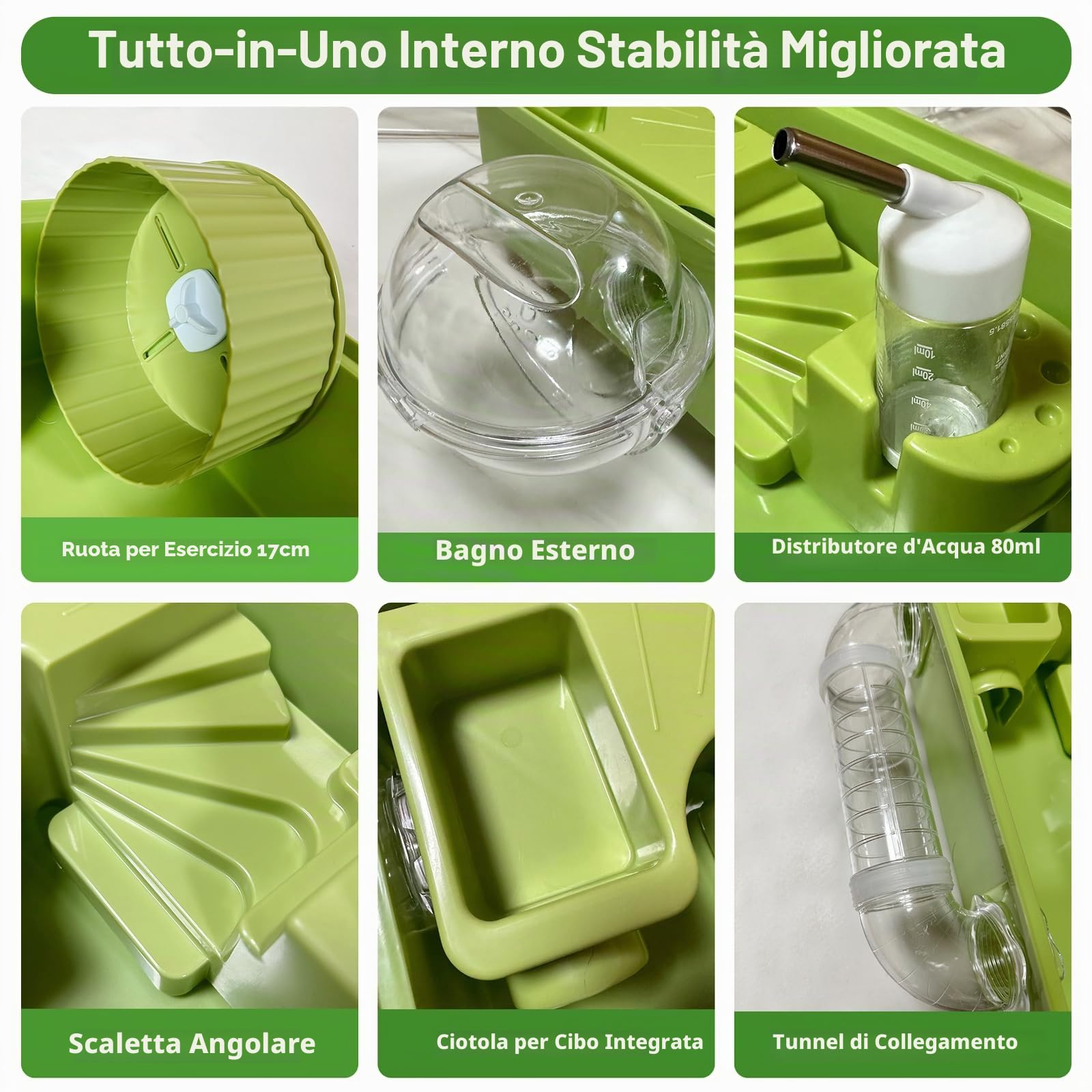 Gabbia per criceti, gabbia per piccoli animali, recinto per piccoli animali con coperchio completamente trasparente,gabbia per piccoli topi con ruota,tunnel,ciotola per il cibo,vasca da bagno e rampa
