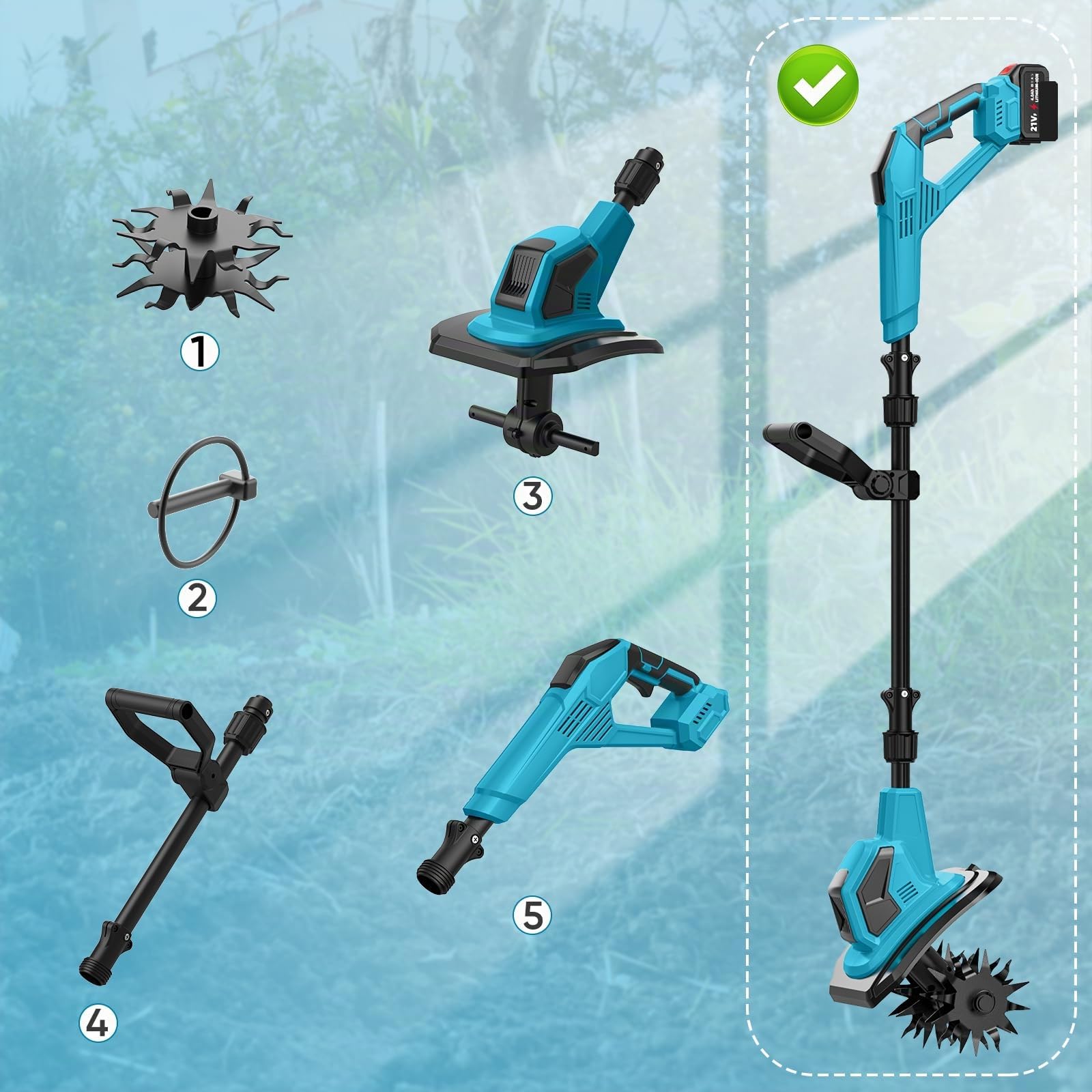 Motobineuse Electrique 21V, Motoculteur sans Fil 600 W avec 2 x 4,0 Ah Batteries, Largeur de Travail 17 cm, Profondeur de Travail 24 cm, 360 TR/Min, Motobineuse Électrique pour Le Jardin et la Cour