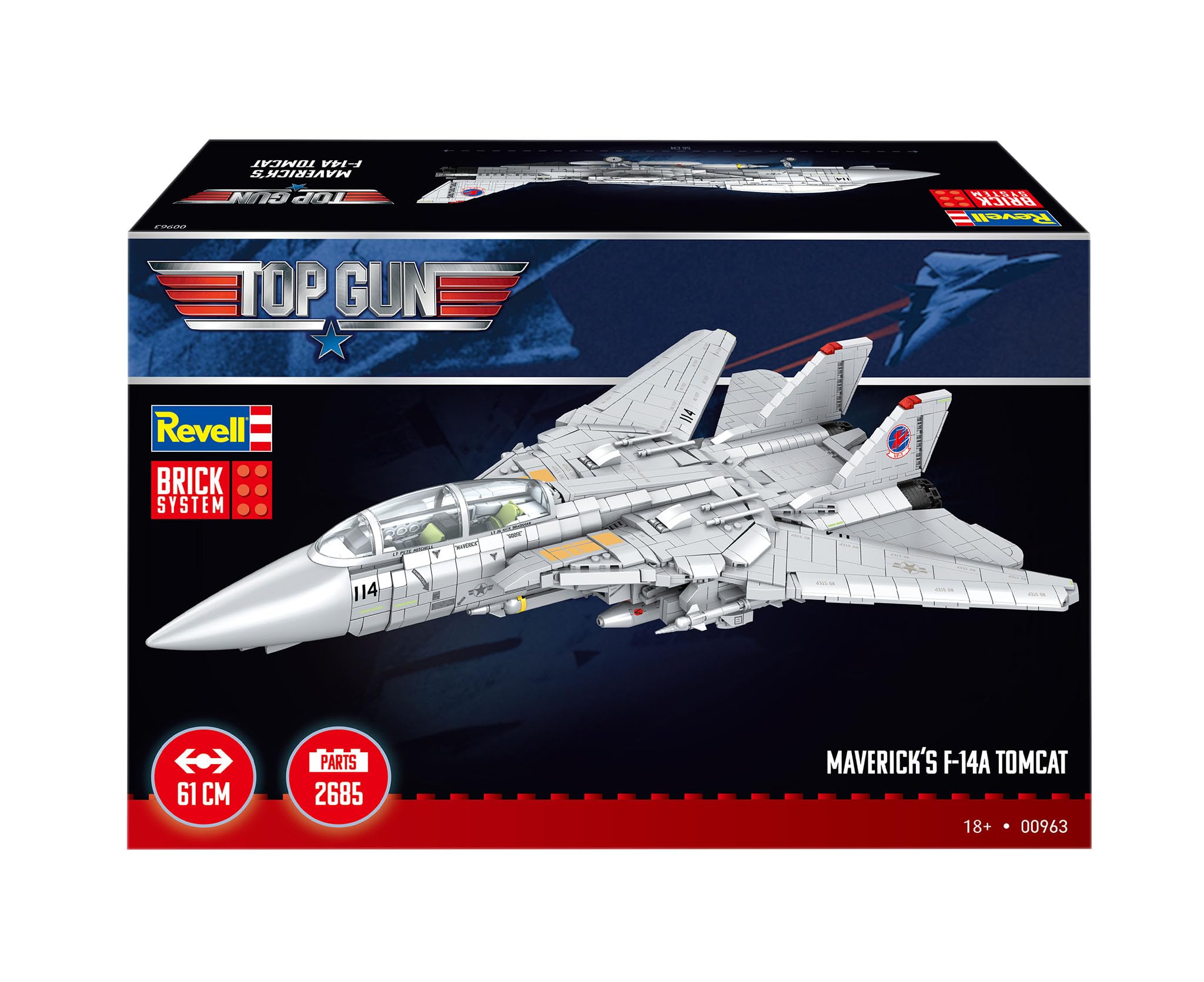 Revell Brick System F-14A Tomcat Maverick Top Gun | Klemmbausteine Kampfjet Modellbausatz 1:32 | 2687 Teile, Schwenkflügler, einklappbares Fahrwerk, 60 cm | Geschenk Filmfan | Erwachsene ab 18