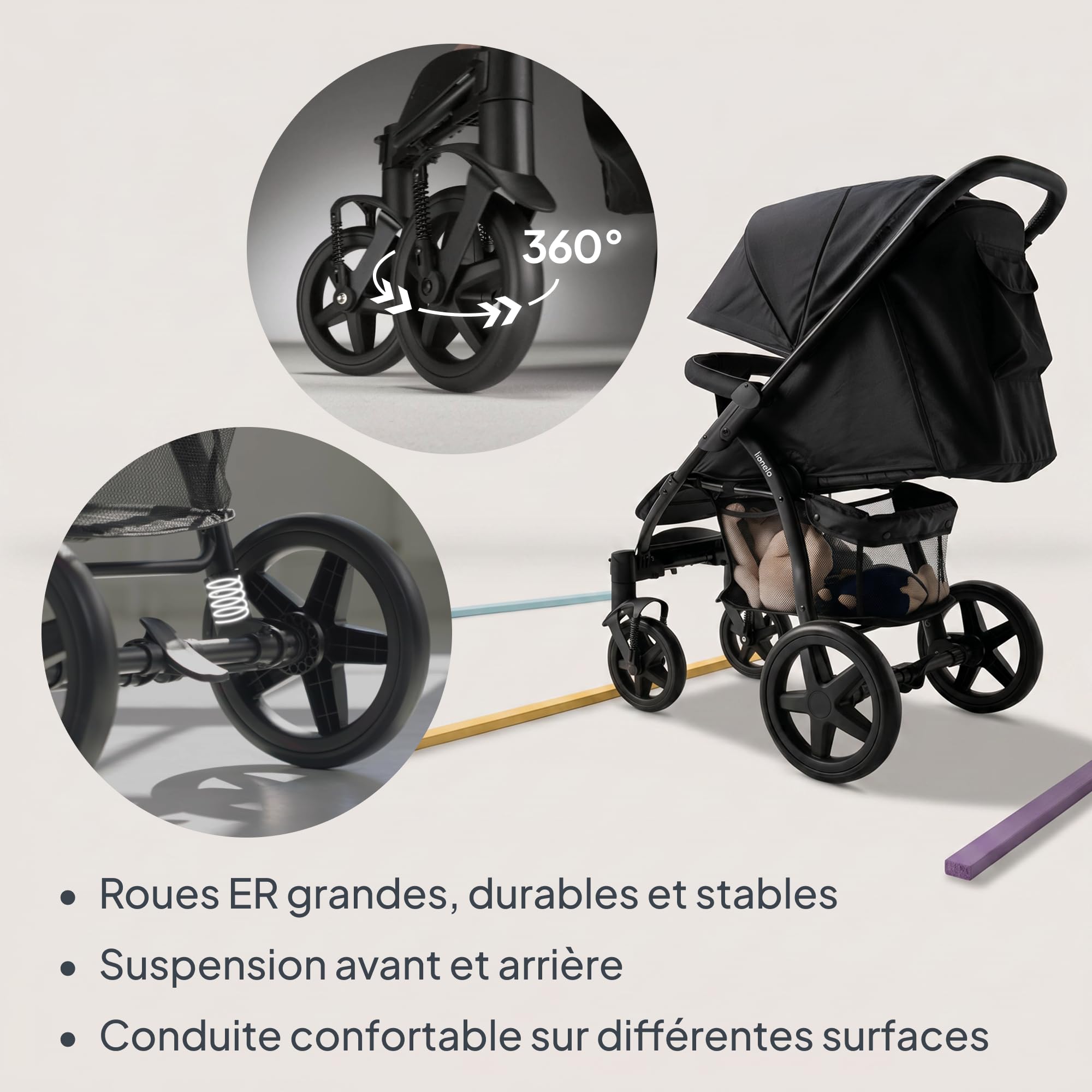Lionelo ANNET PLUS Poussette, Bebe à 22 kg, Auvent XXL, pliage rapide | Chancelière Moustiquaire Porte-Gobelet, Réglage du Dossier Jusqu’à la Position Couchée, Harnais à 5 points, Roues EVA