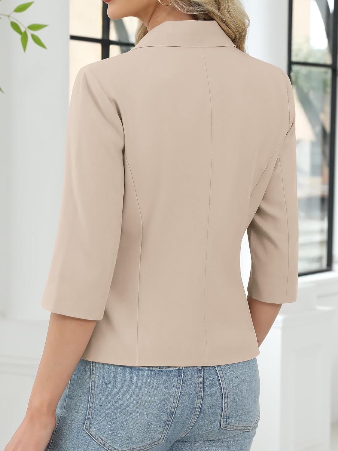 ELLEVEN Women's 3/4 Sleeve Blazer, Lightweight Slim Fit Suit Business Casual Jacket for Work - Image 2