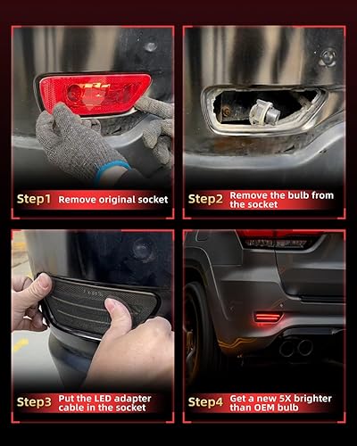 Miniatura 5 de Luces Reflectantes LED para Parachoques Trasero Compatibles con Jeep Compass 2011-2017 Ensamble de Luz Antiniebla para Grand Cherokee 2012-2018,
