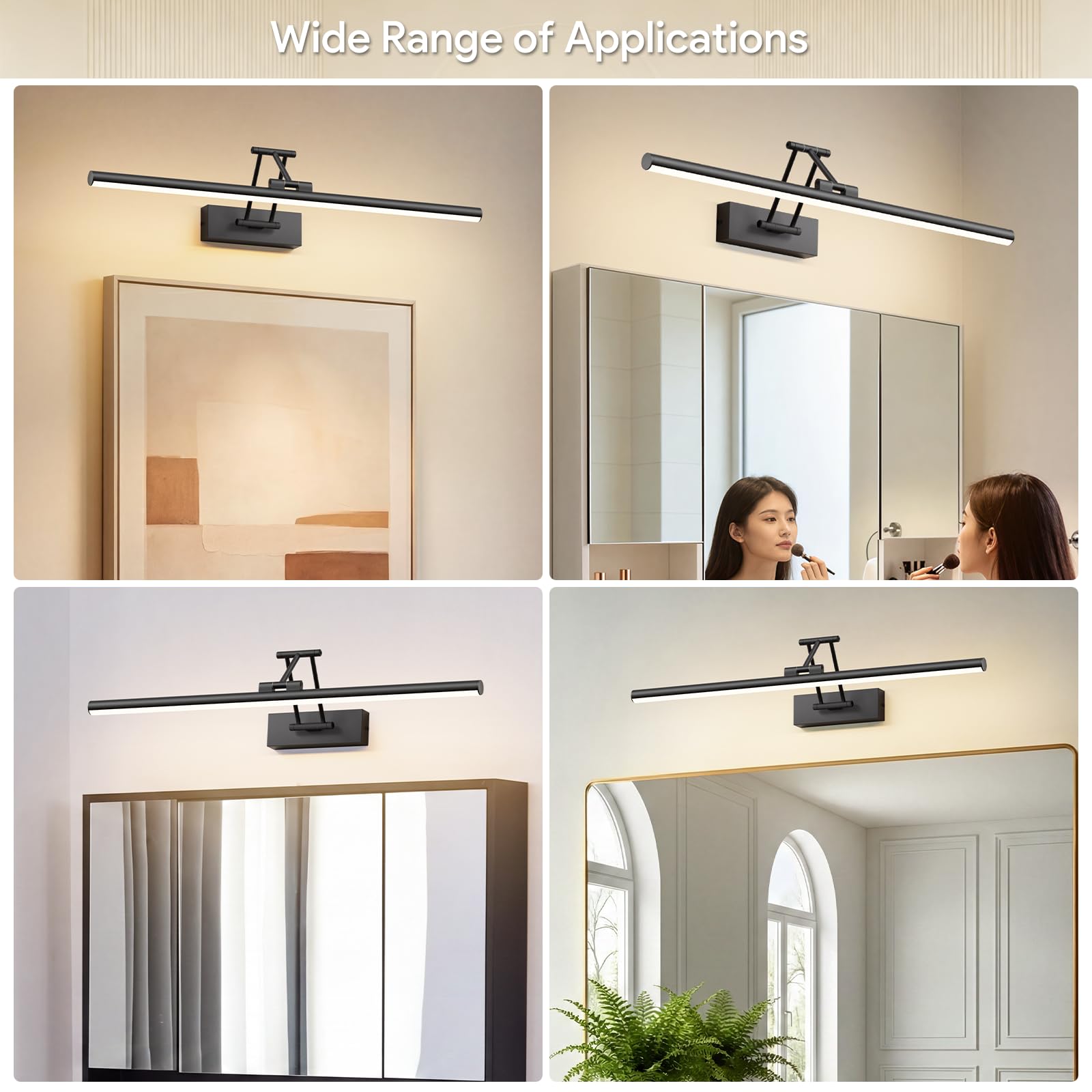 Klighten Led Lampada Da Specchio Bagno 60cm,Lampada Da Parete Rotante Ip44,20W 1200LM Luce Specchio Bagno Led,Applique Moderno In Alluminio,Bianco Caldo 3000K,Nero