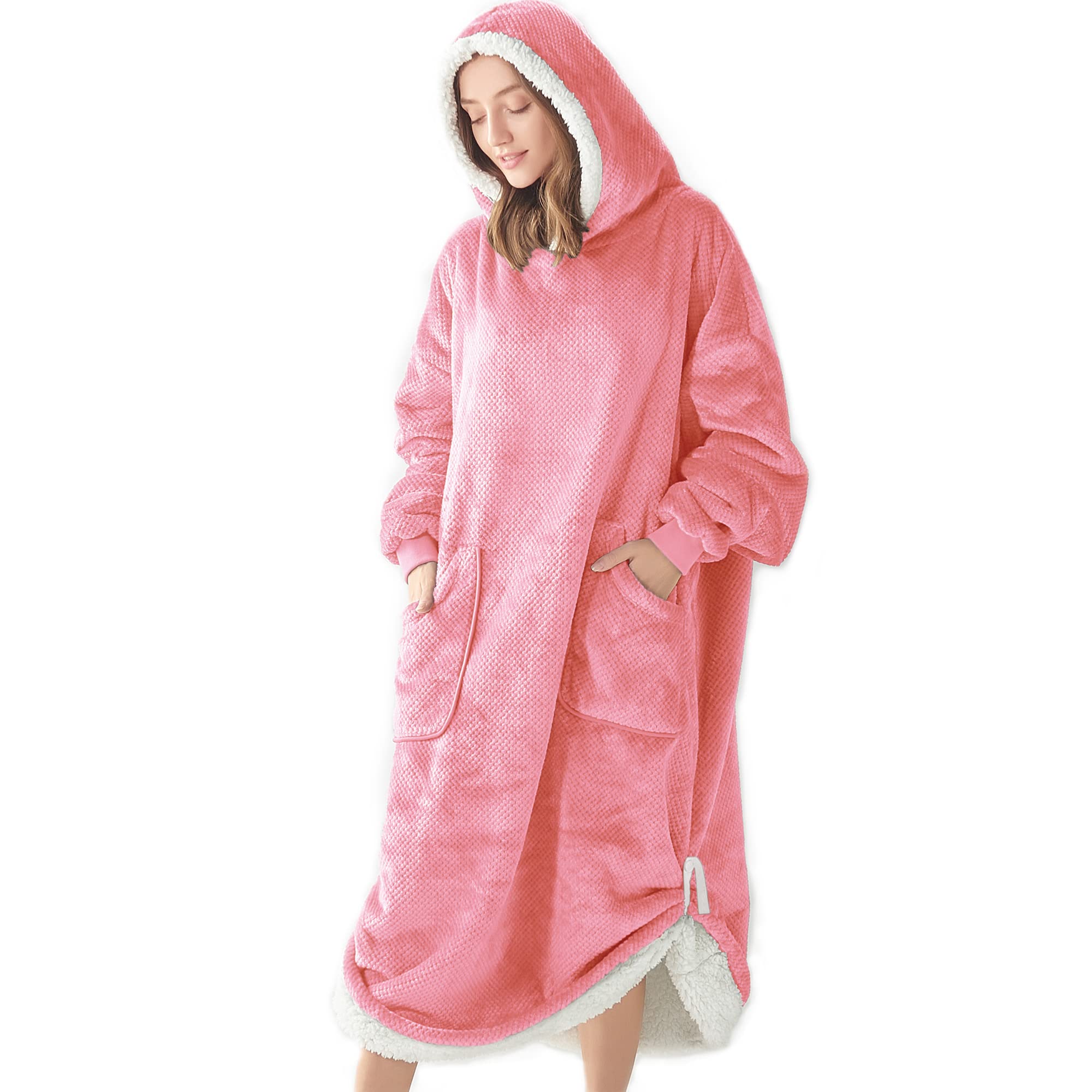 BEDELITEWearable Blanket Hoodie, Oversized Cozy Warm Sherpa Hooded Blanket Adult, Long Sweatshirt Blanket for Women Men Teen