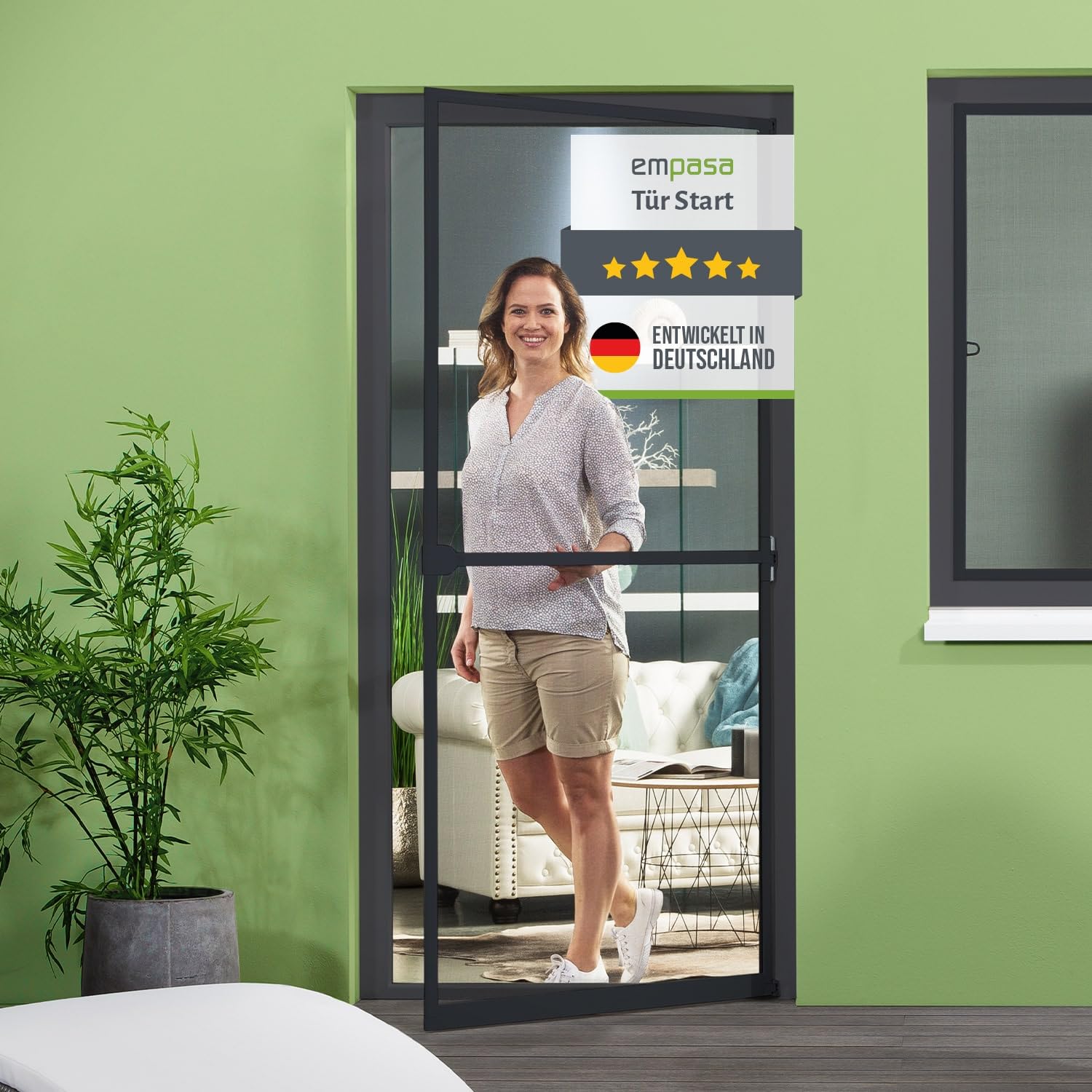 empasa Insektenschutz Fliegengitter Tür mit Alurahmen START individuell zuschneidbar, als Selbstbausatz, Farbe: anthrazit, Größe: 100 x 210 cm