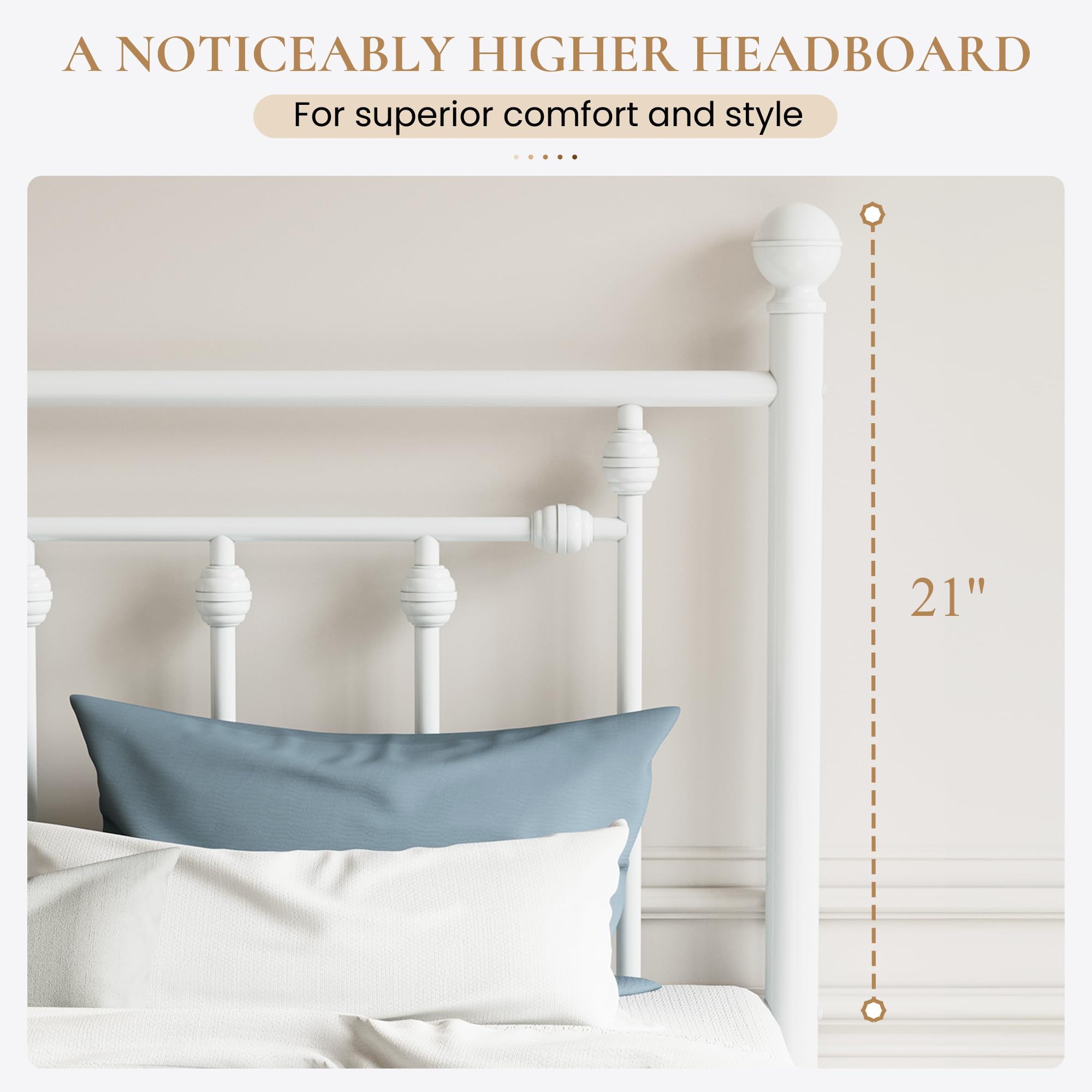 SHA CERLIN 14" Queen Size Metal Platform Bed Frame/Victorian Headboard and Footboard/Steel Slats Mattress Foundation for Storage/No Box Spring Needed/Noise Free/Black: White Twin