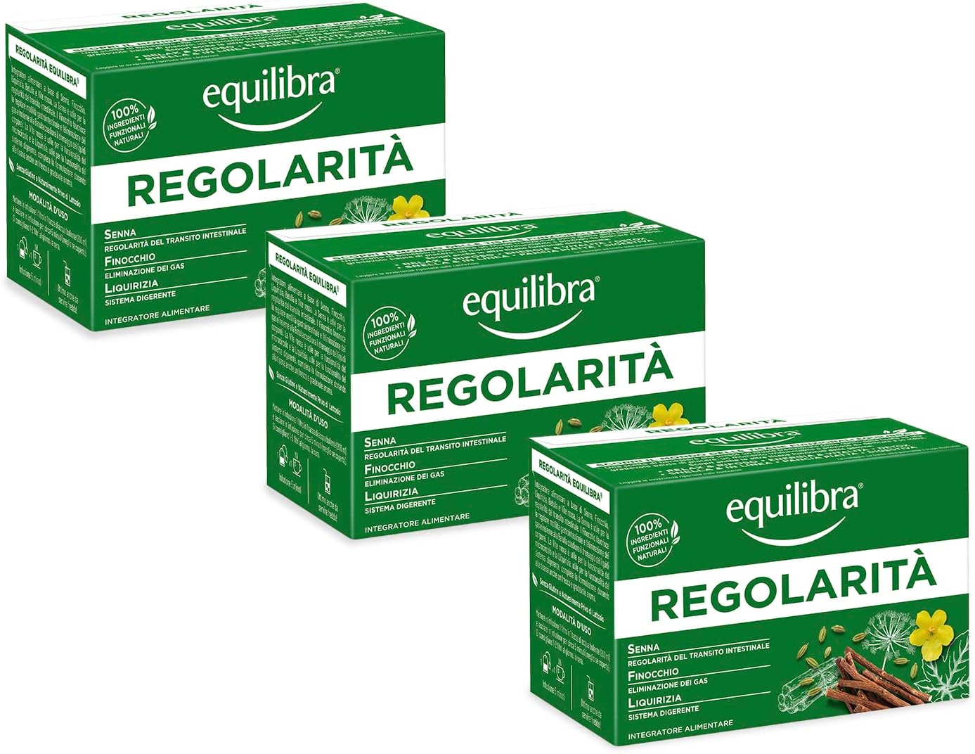 Equilibra Tisana Regolarità per Transito Intestinale e Digestione con Senna Finocchio Liquirizia Integratore Alimentare 100% Ingredienti Funzionali Naturali per Infusioni - 45 Filtri 15 unità (Confezione da 3) Regolarità - Immagine 1