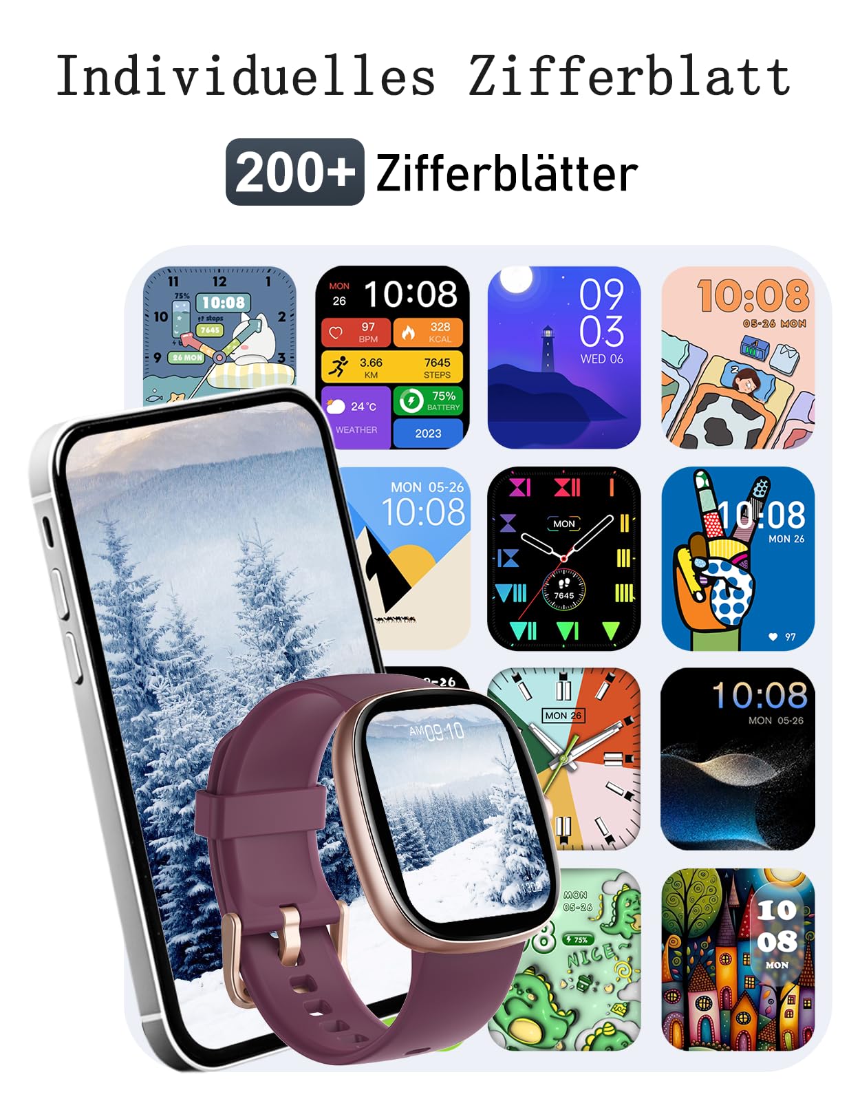 Smartwatch Damen mit Telefonfunktion,1.85"Smart Watch mit SpO2/Herzfrequenz | Schlafmonitor/ Schrittzähler 100+Sportmodi,IP68 Wasserdicht Fitnessuhr Whatsapp Benachrichtigung für Android iOS Handy