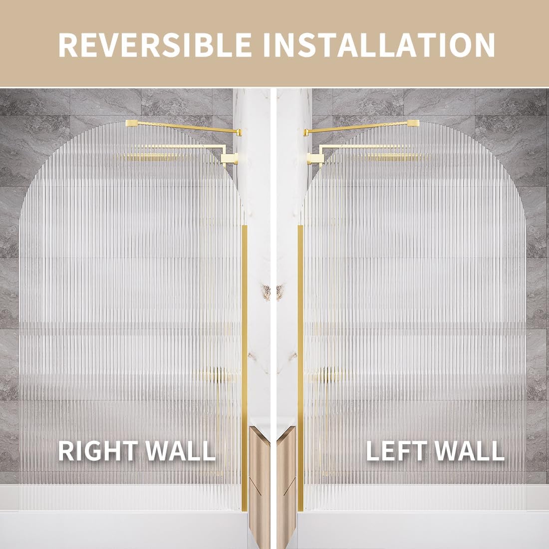 33" x 58" Frameless Shower Doors in Brushed Gold, Water Repellent Glass Shower Door with Seal Strip Parts and Handle, 3/8 inch Glass Hinged Bathtub Shower Door