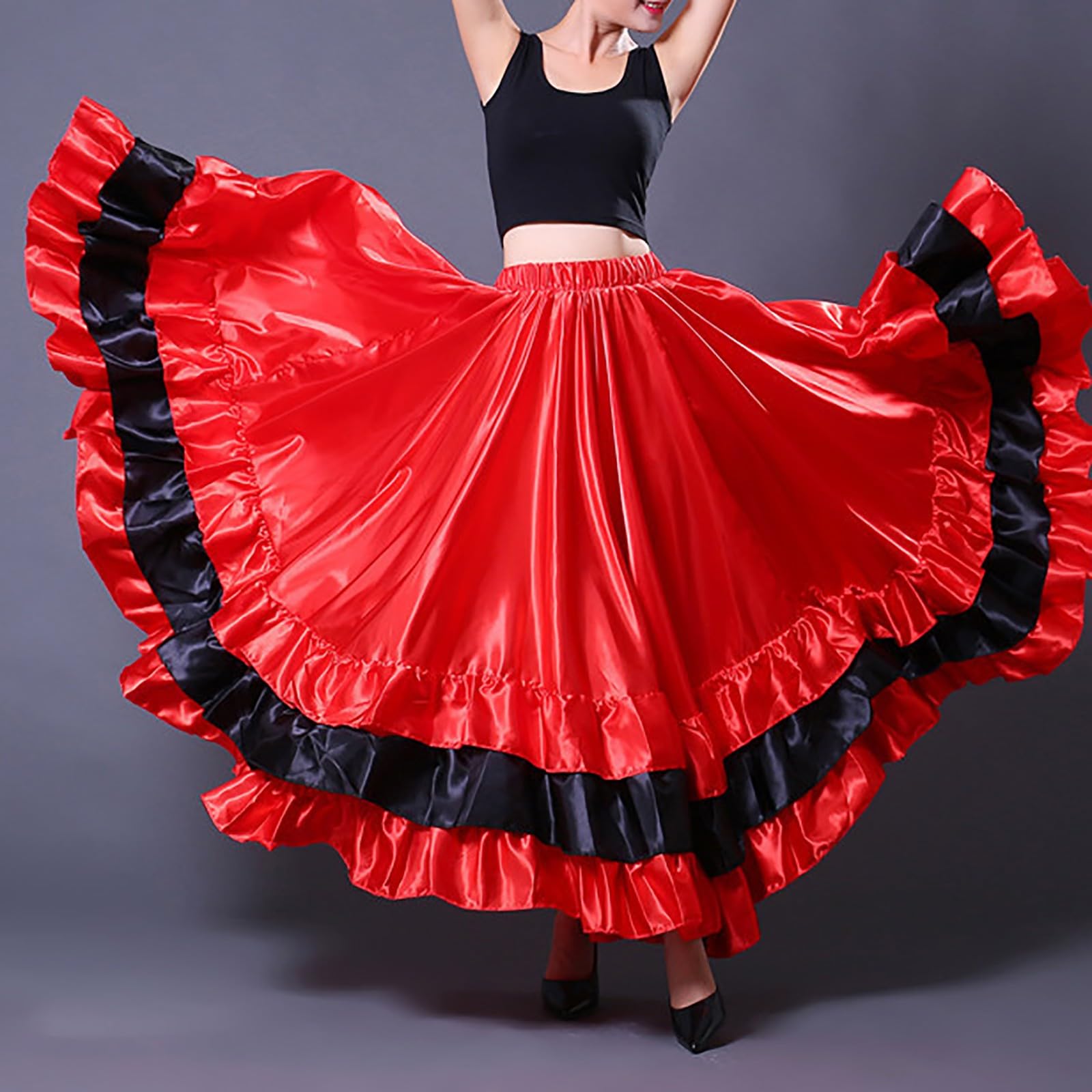 Donna Gonna da Danza del Ventre Gonna Lunga e Ampia Grande Altalena Gonna Lunga da Danza del Spagnola Rosso Maxi Gonna Costume da Festival Gonne Danza Classica Tango Moderno da Ballo