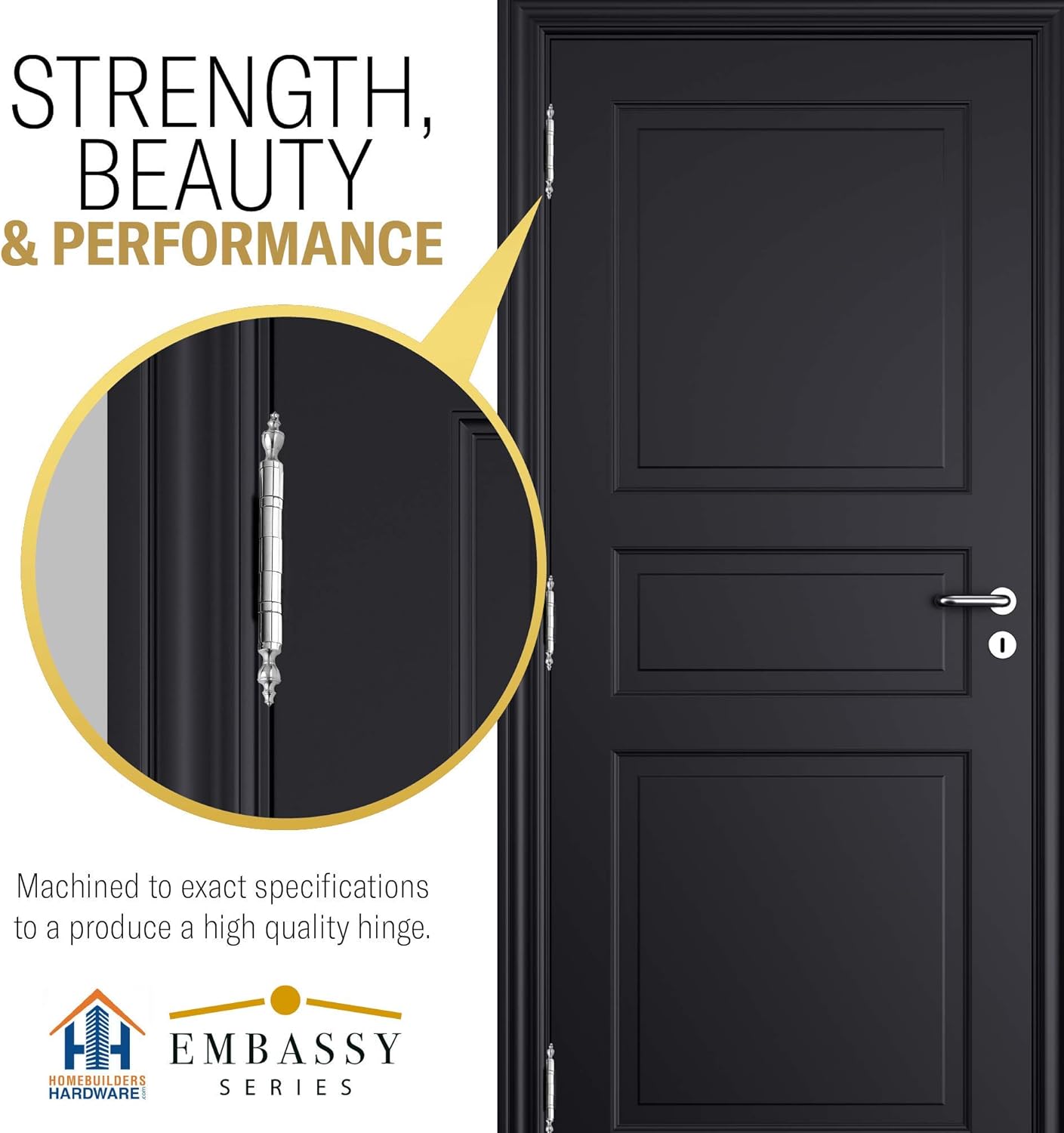 EMBASSY Door Hinge Solid Brass - 4 x 4 Inch, Heavy Duty, Polished Chrome, Ball Bearings, Rust Resistant Stainless Steel Pin, Architectural Designer Grade, Home Improvement, 3 Pack